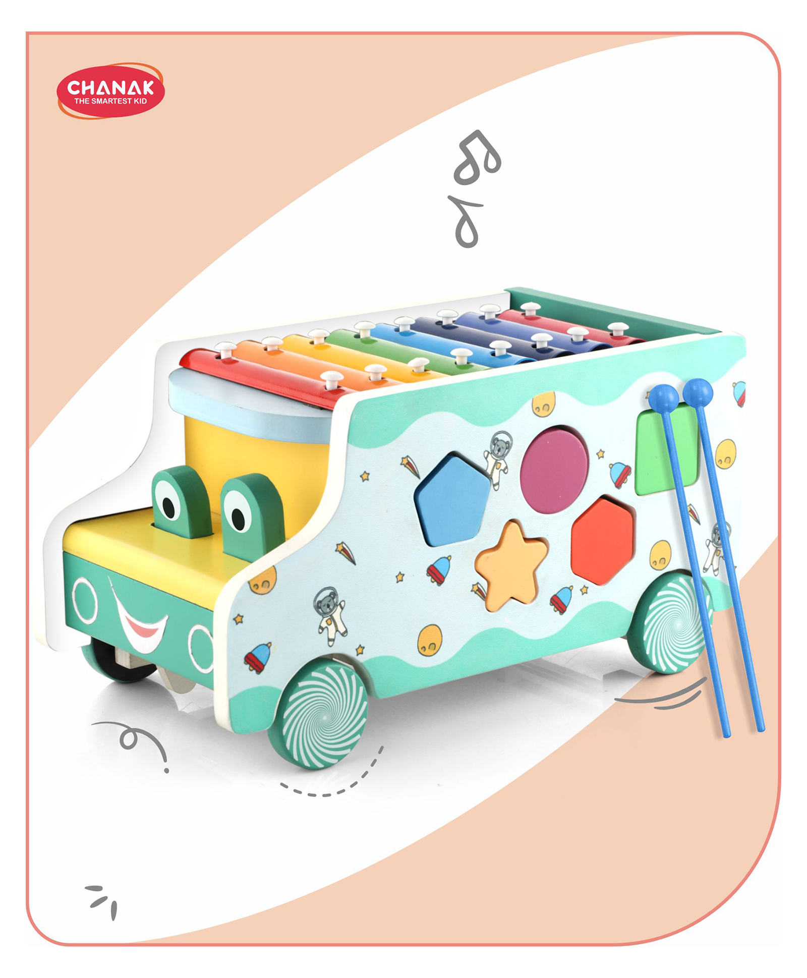Aditi Toys Wooden Activity Bus 6-in-1 Montessori Toys Truck Multifunctional Early Educational Learning Includes Shape Sorter, Xylophone, Maze, Storage, Dancing Eyes Bus For Boys Girls-image-48