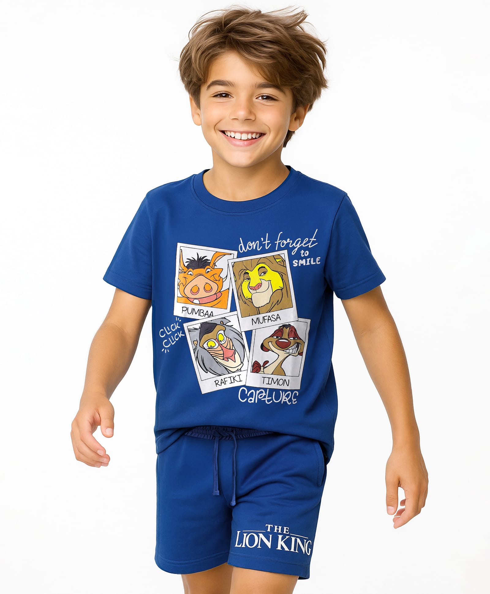 Pine Kids Disney Single Jersey Knit Half Sleeves Shorts Night Suit With Lion King Graphics - Navy Blue-image-37