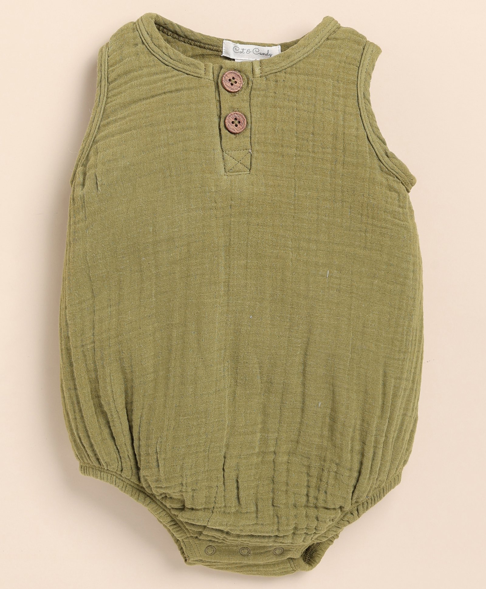 Cot & Candy Muslin Sleeveless Solid Onesie - Olive Green-picture-31