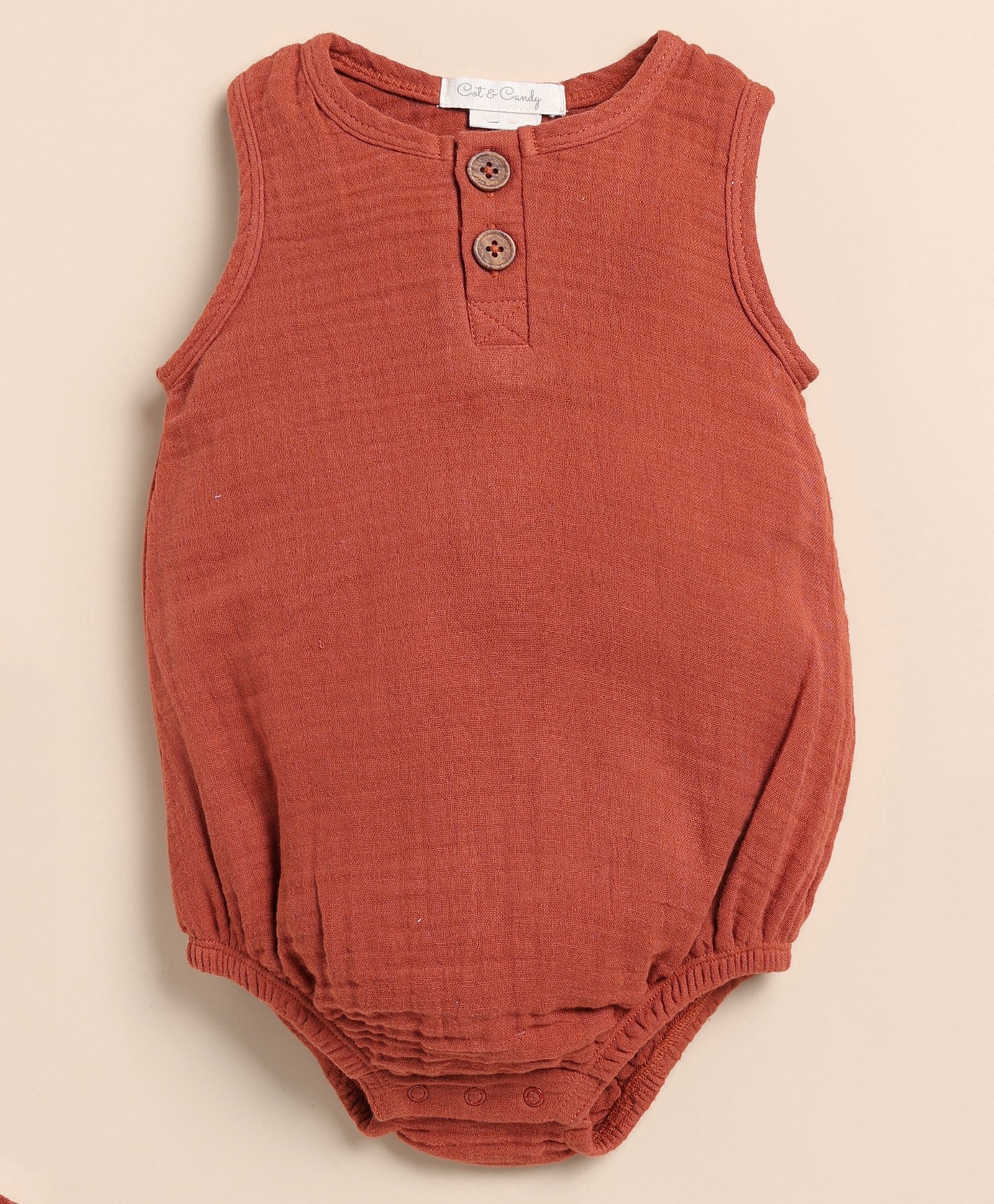 Cot & Candy Muslin Sleeveless Solid Onesie - Picante-picture-28
