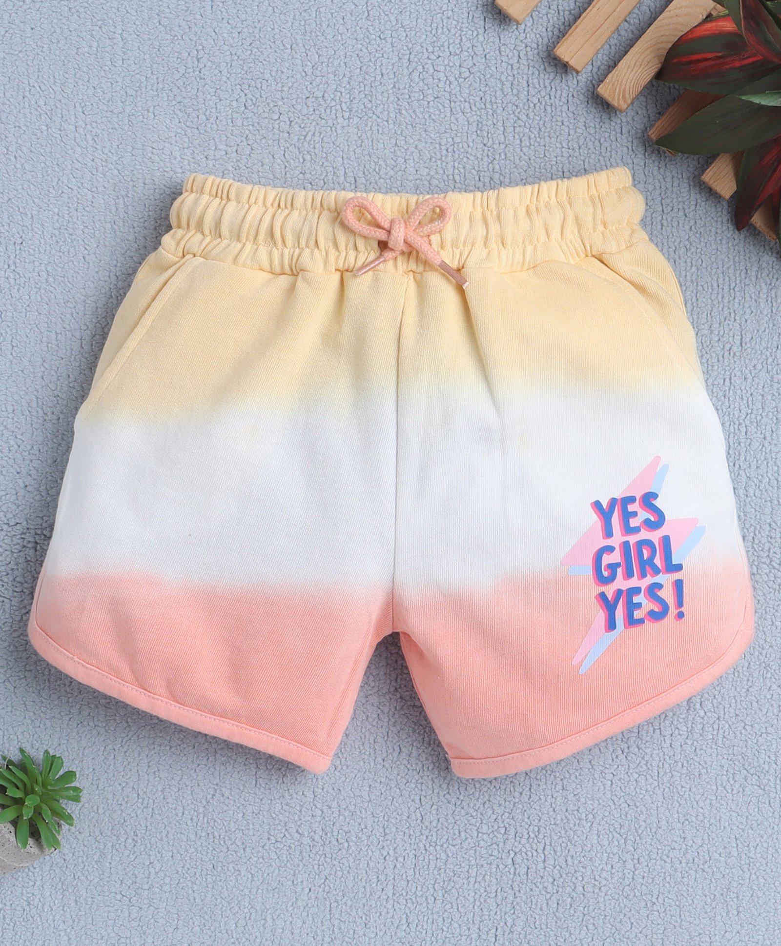 BUMZEE Cotton Knit Above Knee Length Shorts With Text Print - Yellow-image-47