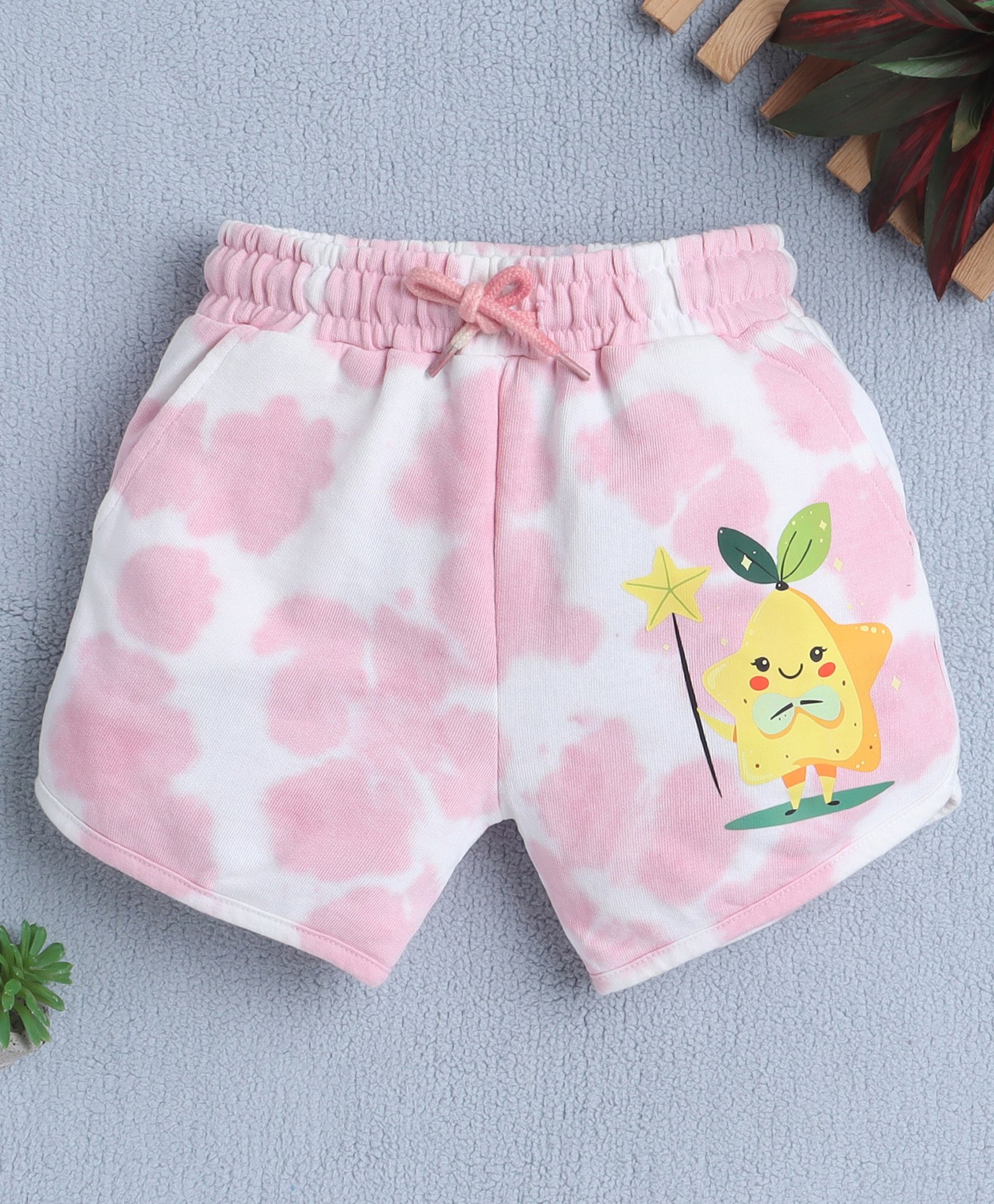 BUMZEE Cotton Knit Above Knee Length Shorts With Tie & Dye Print - Pink & White-picture-13
