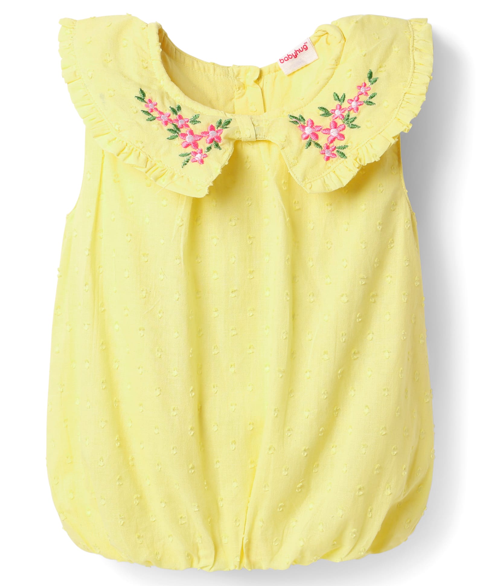 Babyhug Cotton Woven Sleeveless Peter Pan Collar Top with Floral Embroidery - Yellow-picture-16