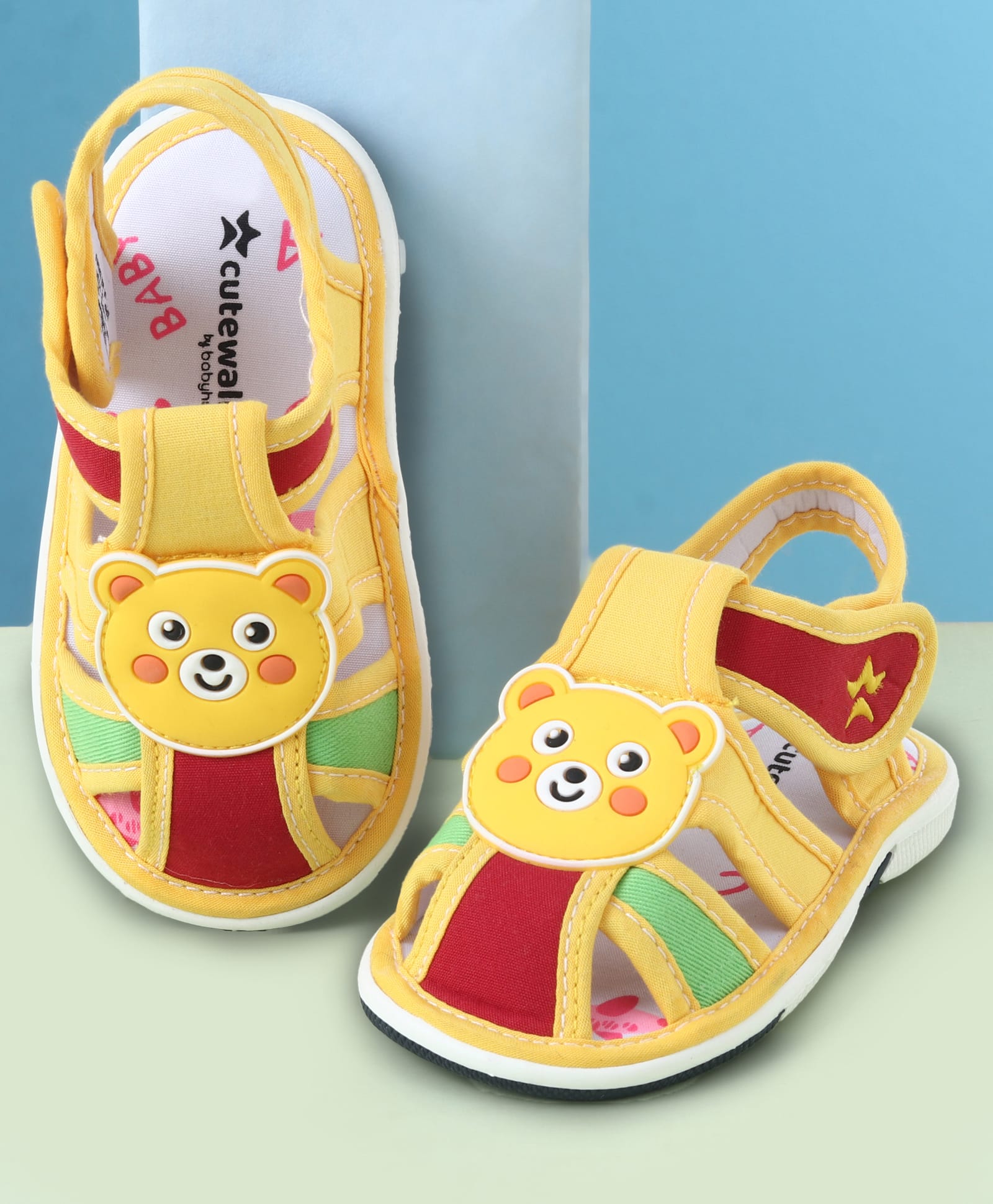 Cute Walk by Babyhug Sandals with Velcro Closure & Teddy Applique - Yellow-image-32