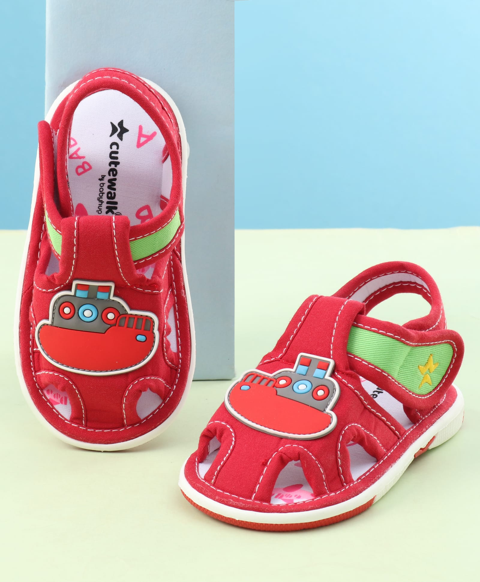 Cute Walk by Babyhug Sandals with Velcro Closure & Ship Applique - Red-picture-26