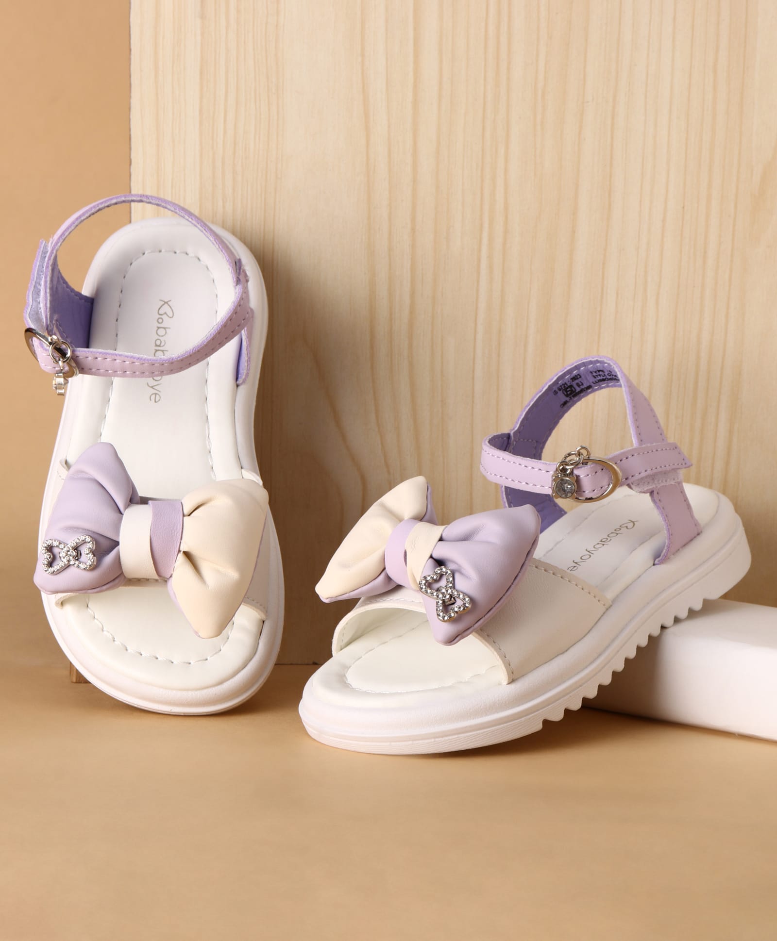 Babyoye Buckle Closure Sandals With Bow Applique - Purple-image-33