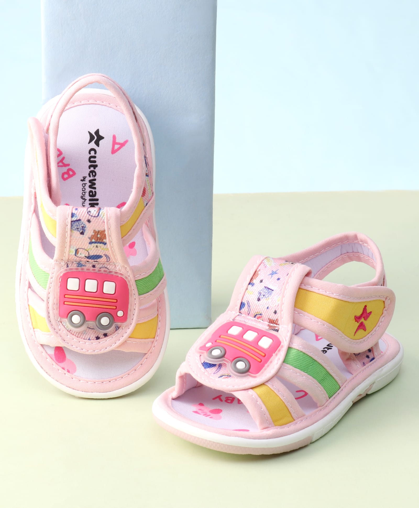 Cute Walk by Babyhug Velcro Closure Sandals with Bus Applique - Pink-picture-19