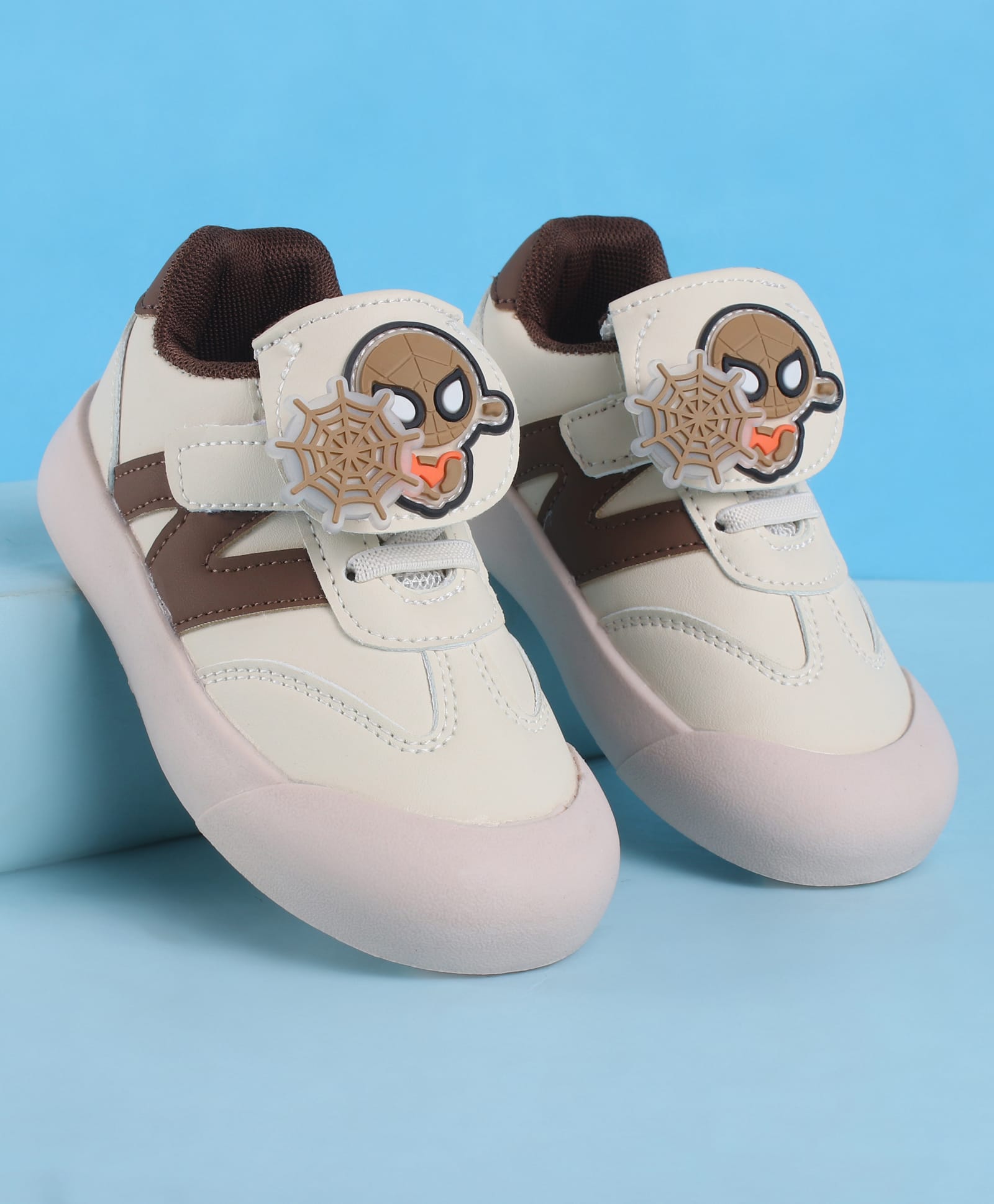 Babyoye Velcro Closure Casual Shoes with Spider Man Applique - Light Brown-image-9