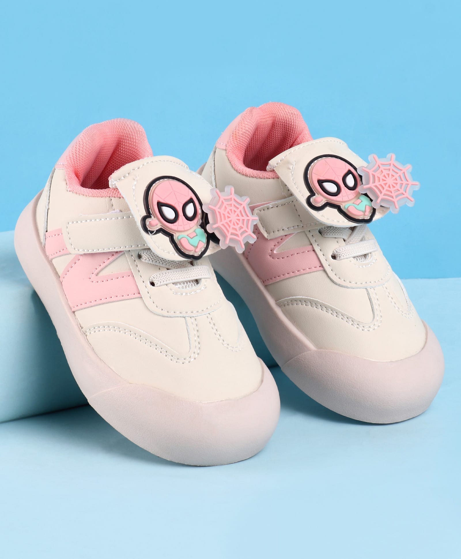 Babyoye Velcro Closure Casual Shoes with Spider Man Applique - White & Pink-picture-16