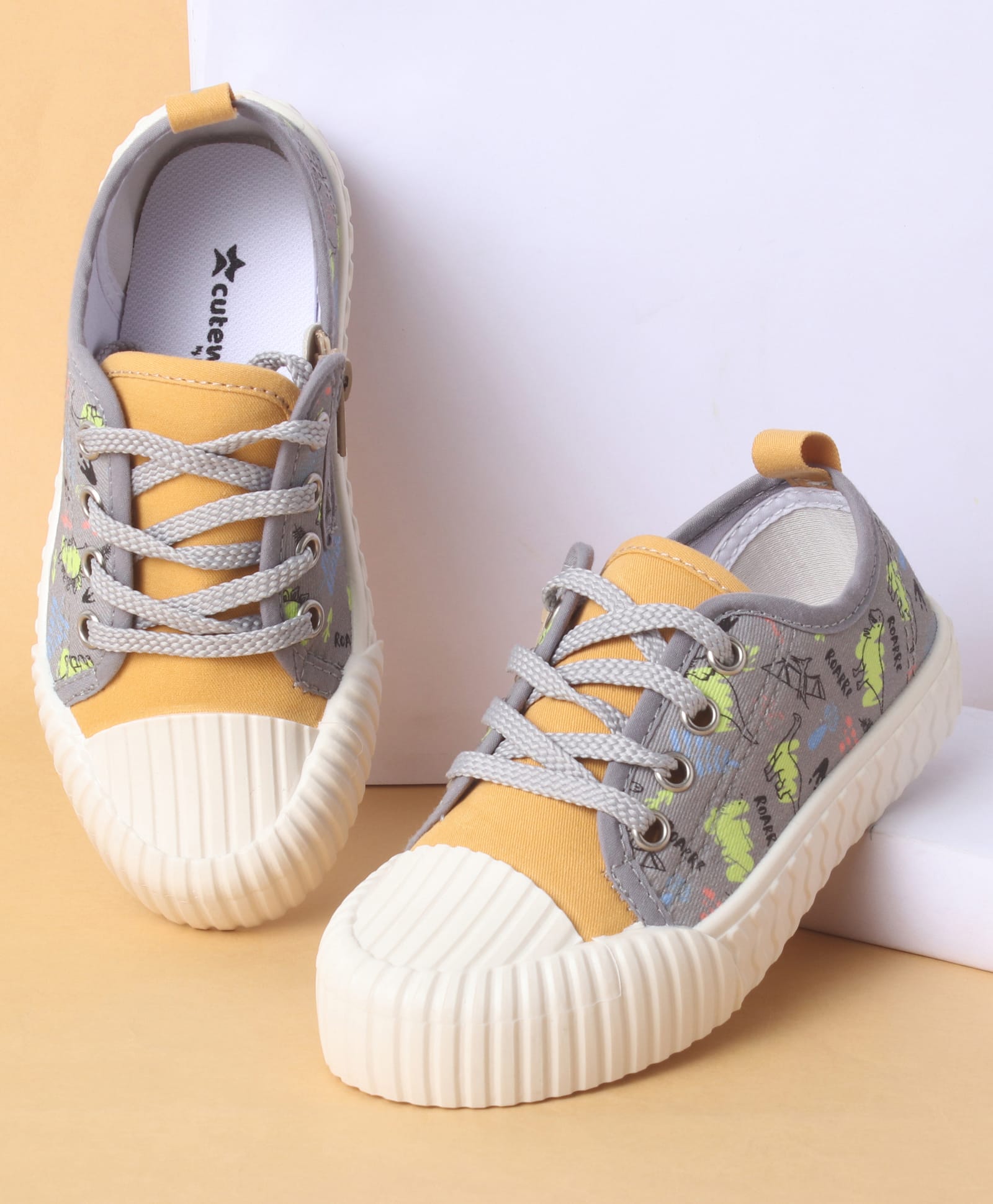 Cute Walk by Babyhug Lace Up Casual Shoes with Dino Print - Grey-image-31