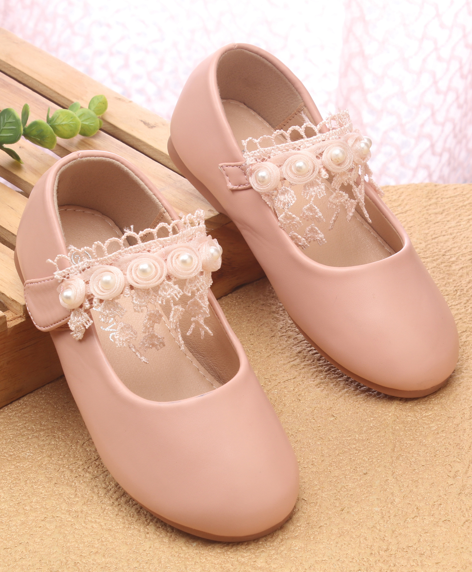 Babyoye Velcro Closure Pearl Embellished Ballerina - Pink-image-16