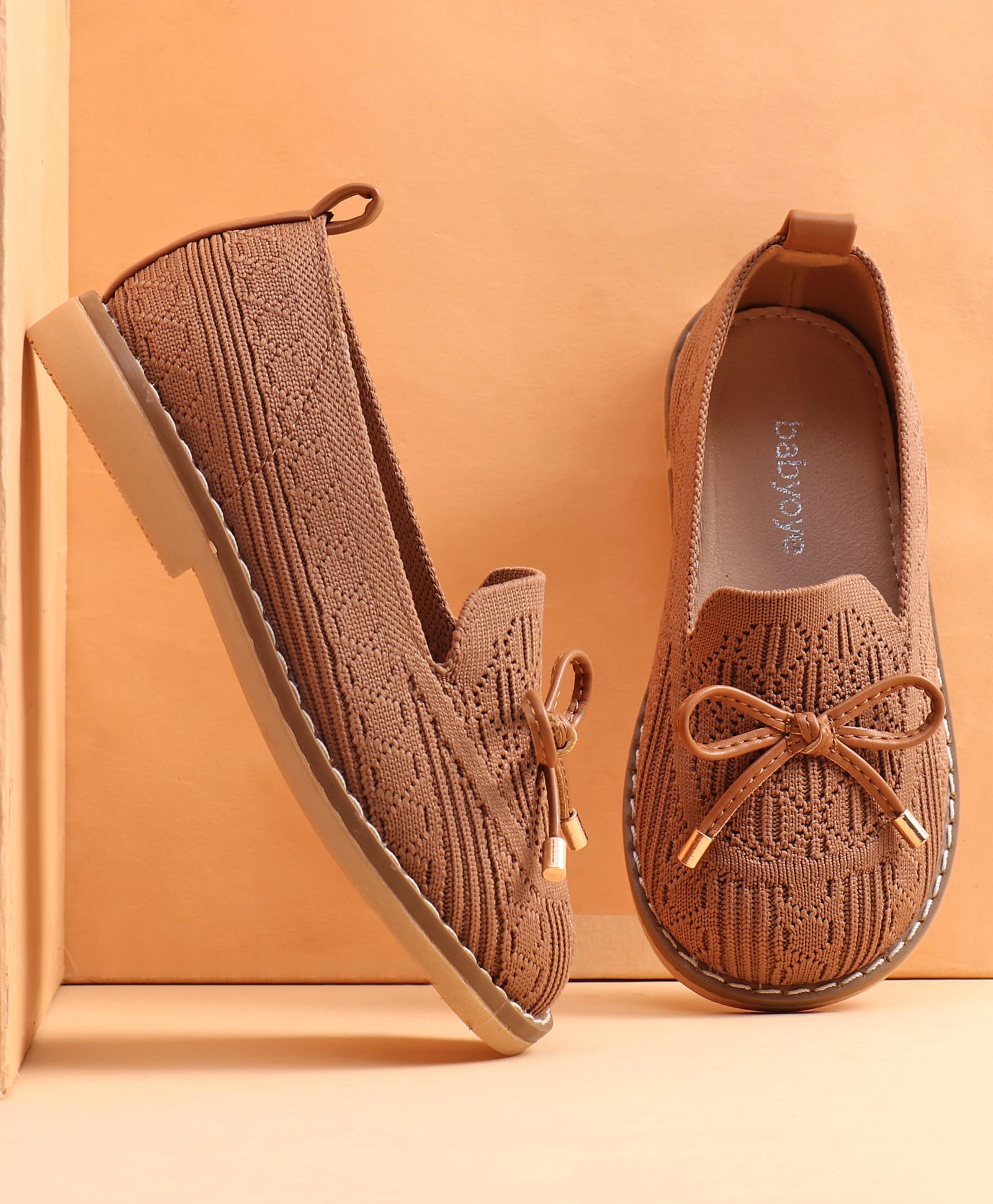 Babyoye Slip Ons Formal Shoes with Bow Applique - Brown-image-2
