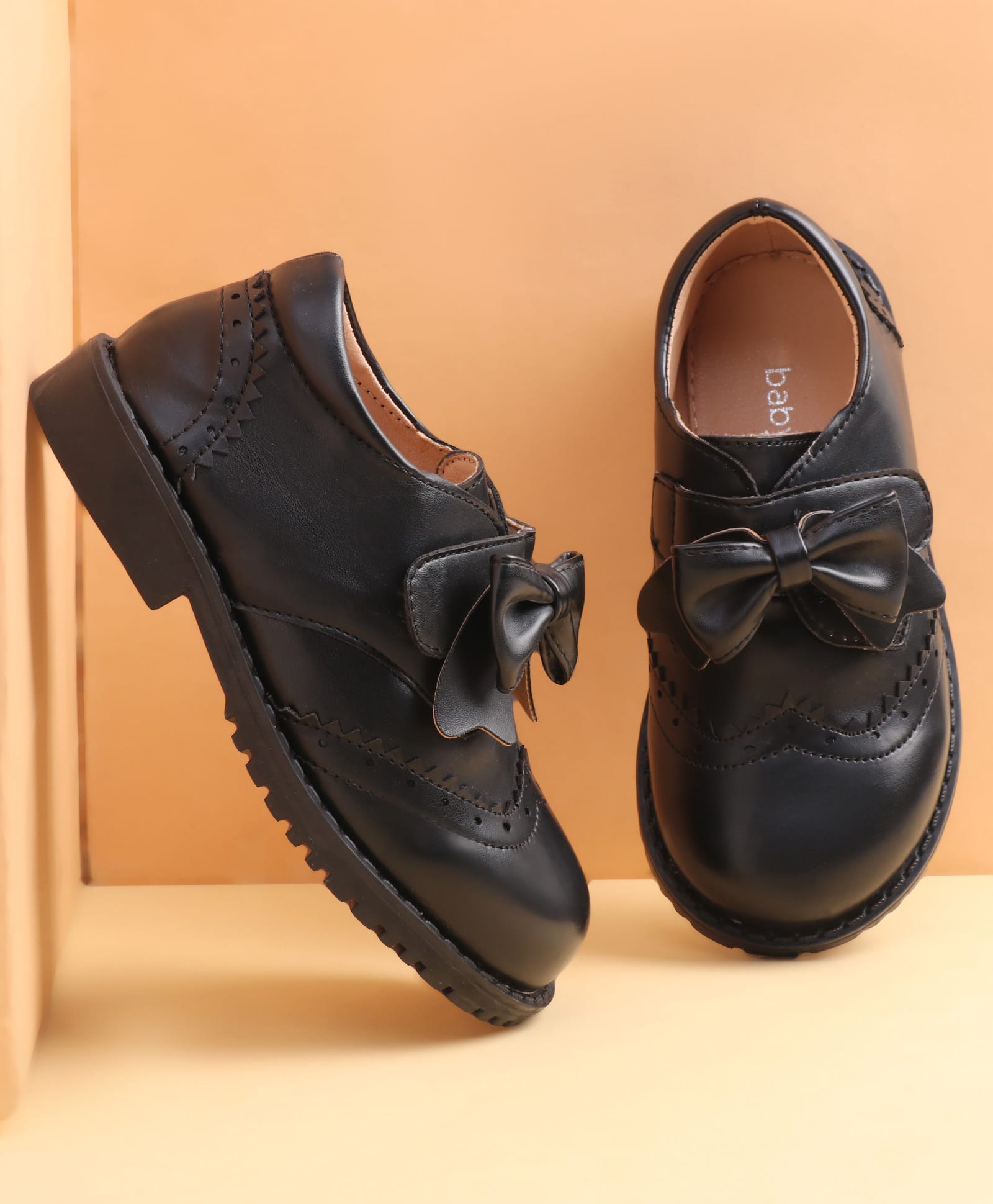 Babyoye Solid Formal Shoes With Velcro Closure & Bow Applique - Black-image-39