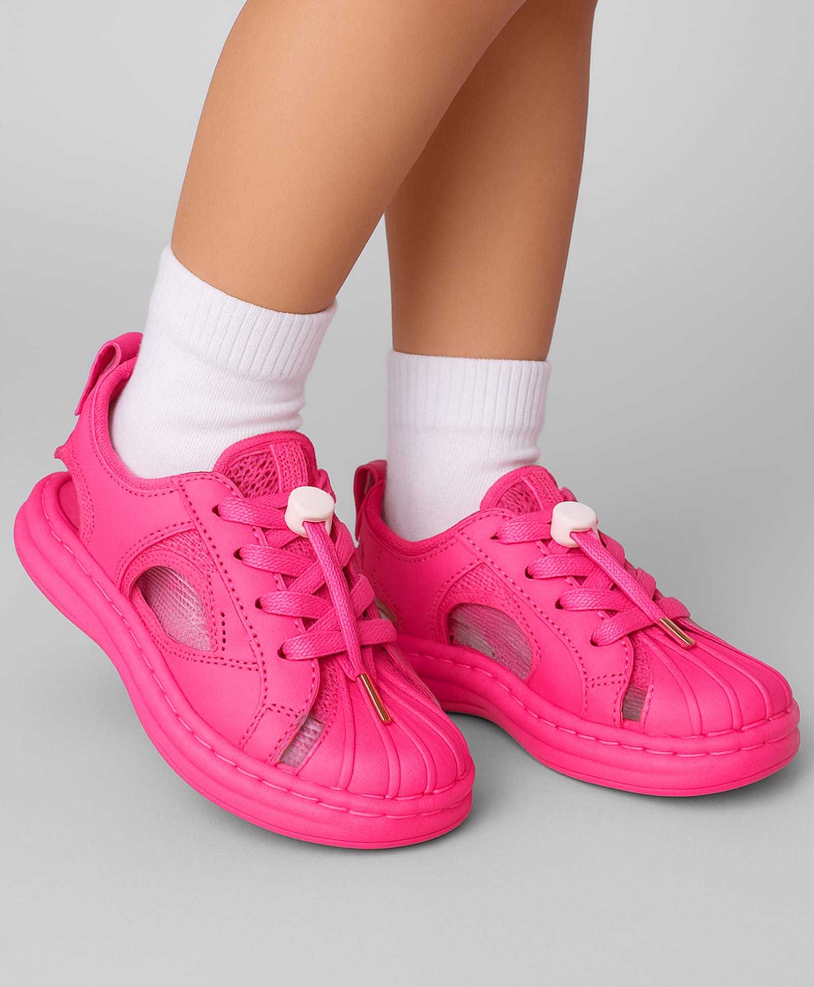Babyoye Solid Colour Casual Shoes With Lace Up Closure - Pink-image-42