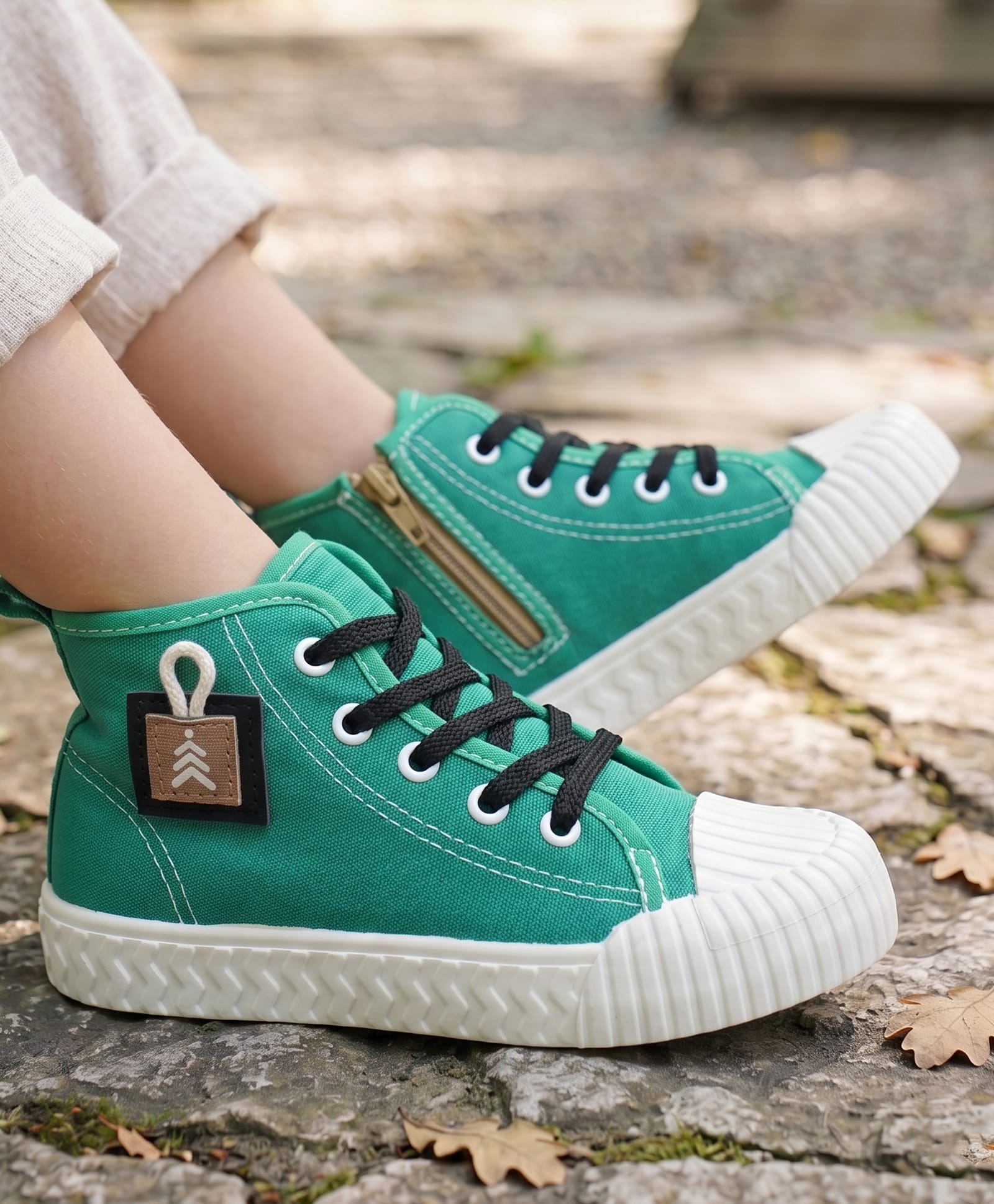 Pine Kids Lace Up Casual Shoes - Green & White-image-12
