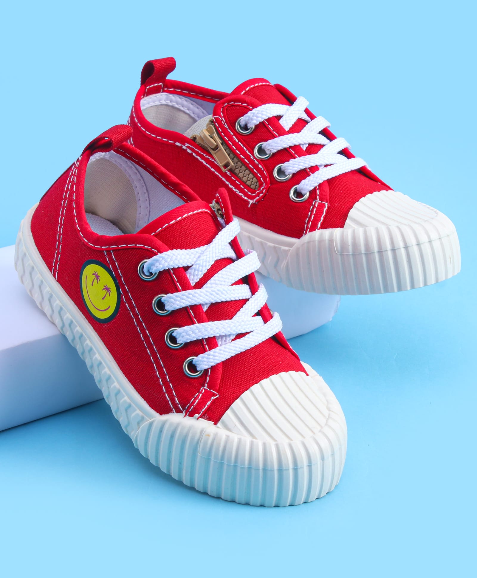 Pine Kids Lace Ups Casual Shoes With Smile Print - Red-image-27