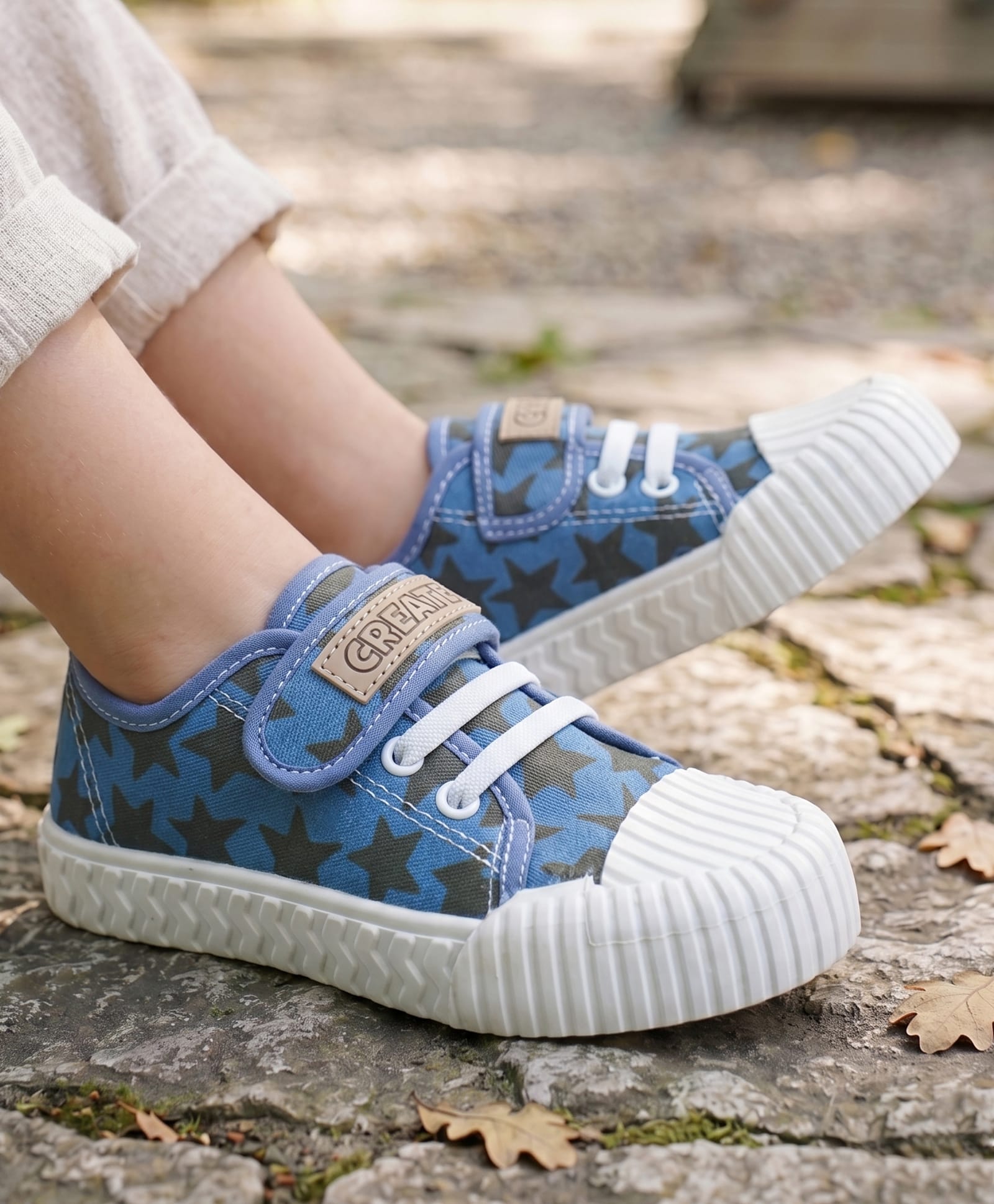 Pine Kids Velcro Closure Casual Shoes With Star Print - Blue-image-24