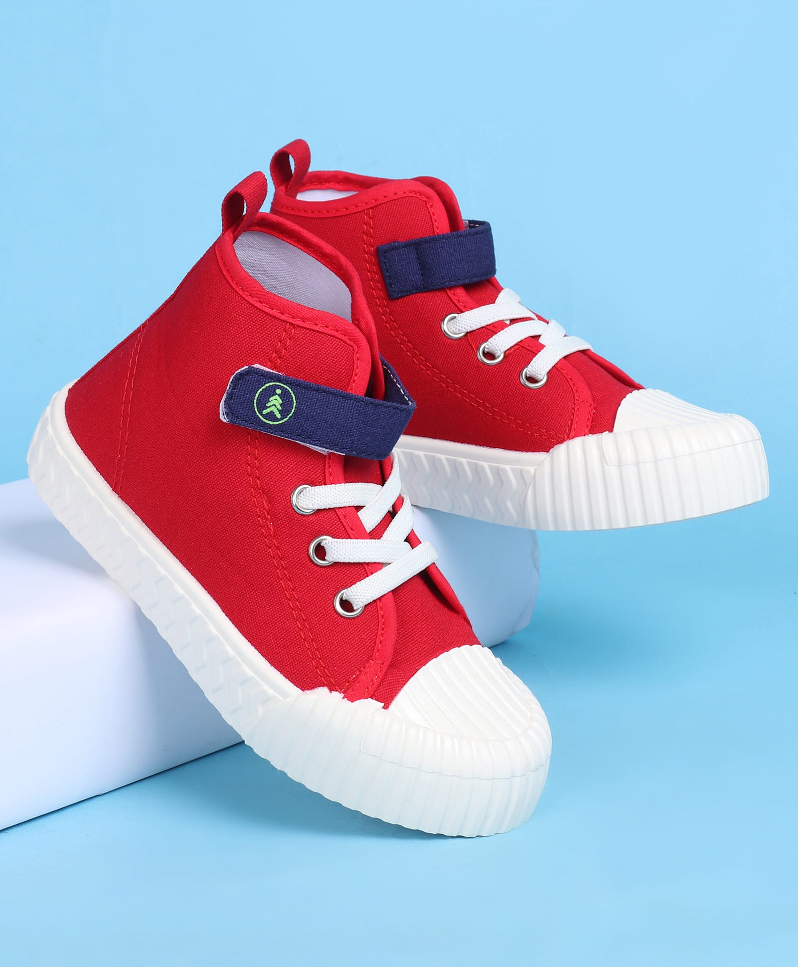 Pine Kids Velcro Closure Casual Shoes With Lace Detailing - Red & White-image-21