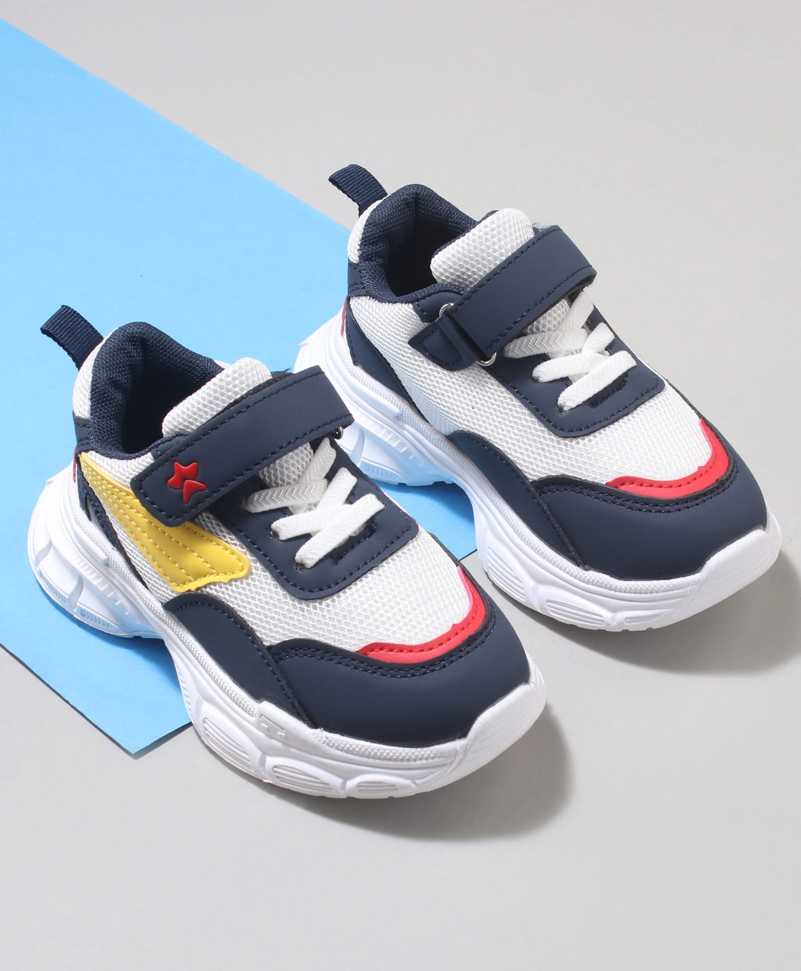 Cute Walk by Babyhug Velcro Closure Sneaker with Tape Detailing - Yellow & Navy Blue-image-46