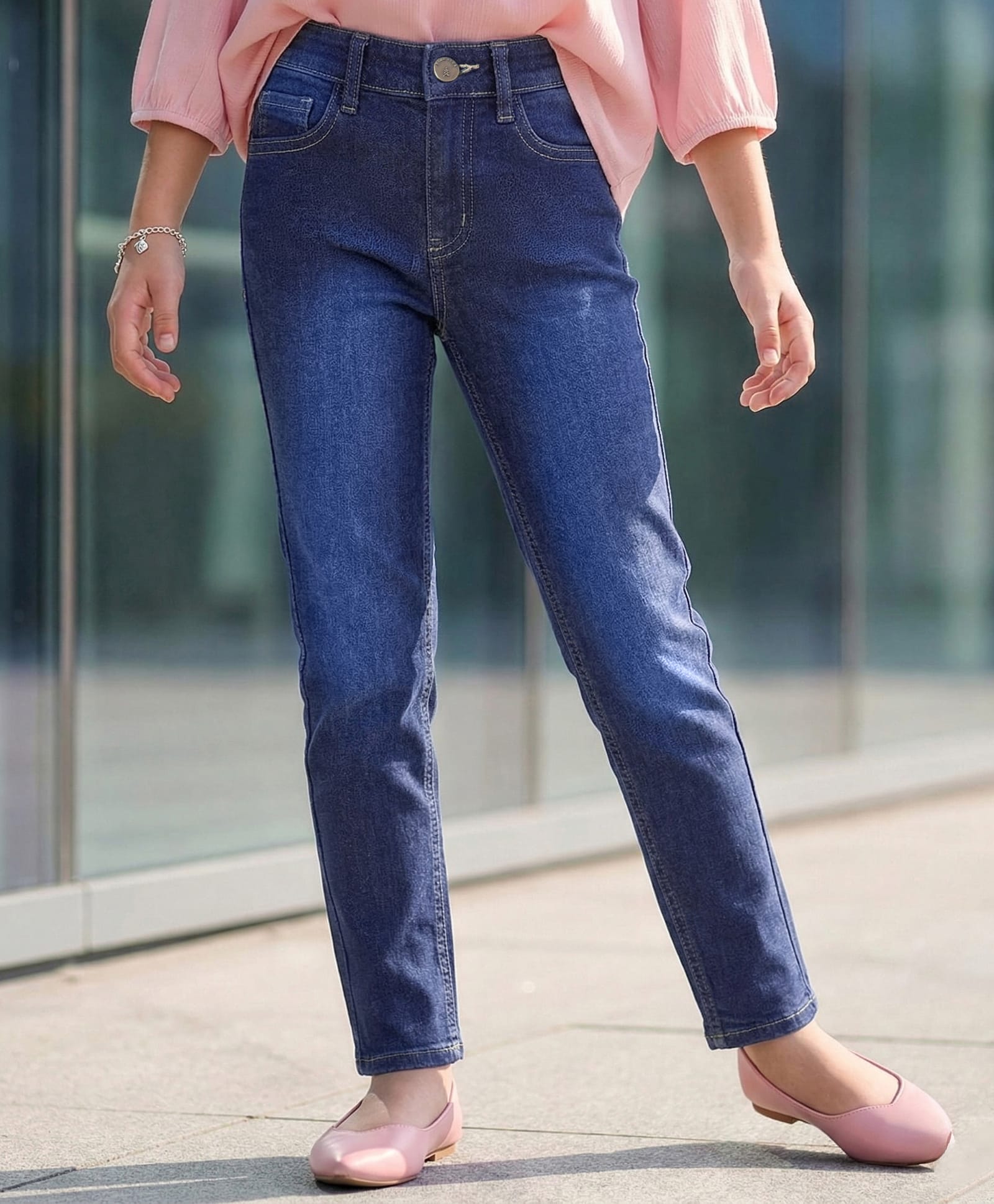 Pine Kids Denim Full Length Washed Jeans - Navy Blue-image-45