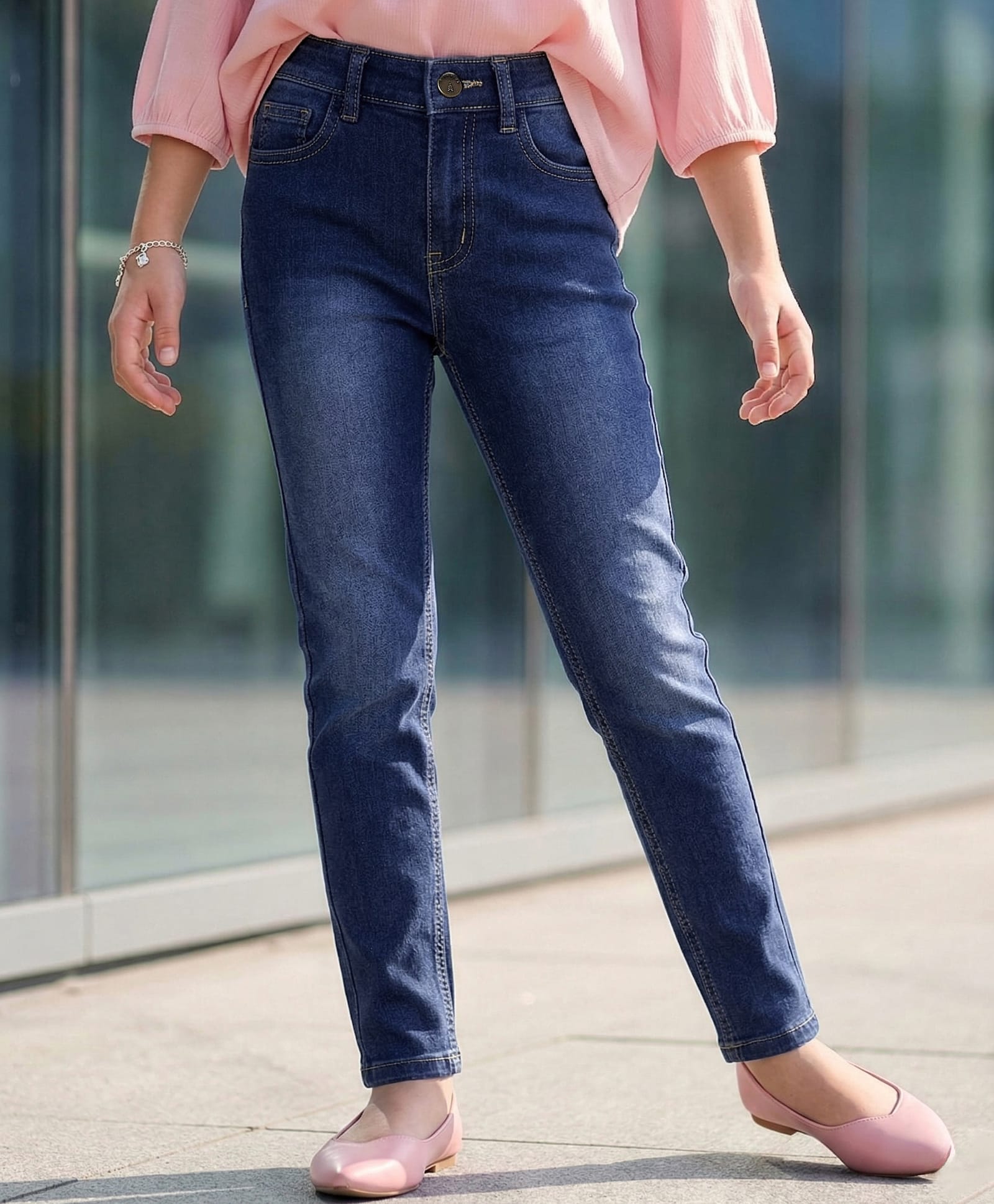 Pine Kids Denim Full Length Washed Jeans - Blue-image-13