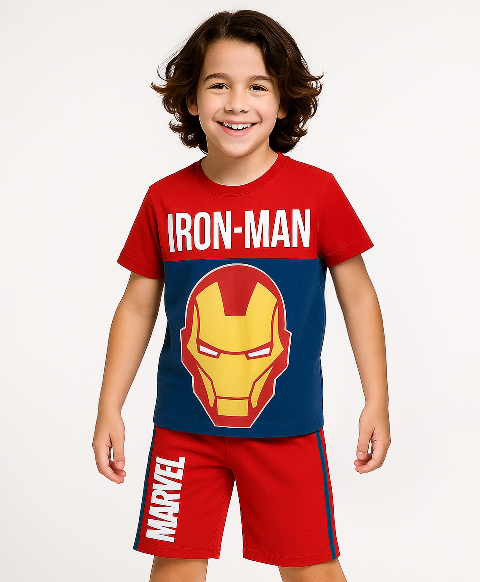 Pine Kids Marvel Single Jersey Knit Half Sleeves T-Shirt & Short With Avengers Graphics - Red-image-29