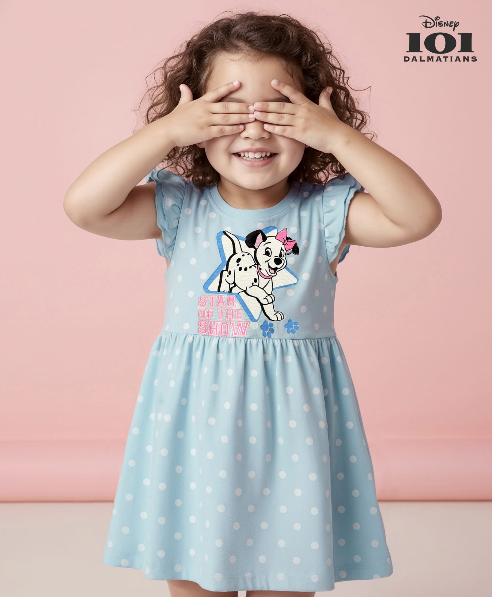 Babyhug Disney Single Jersey Knit Half Sleeves Frock With 101 Dalmatian Graphics And Frill Detailing - Light Blue-image-29