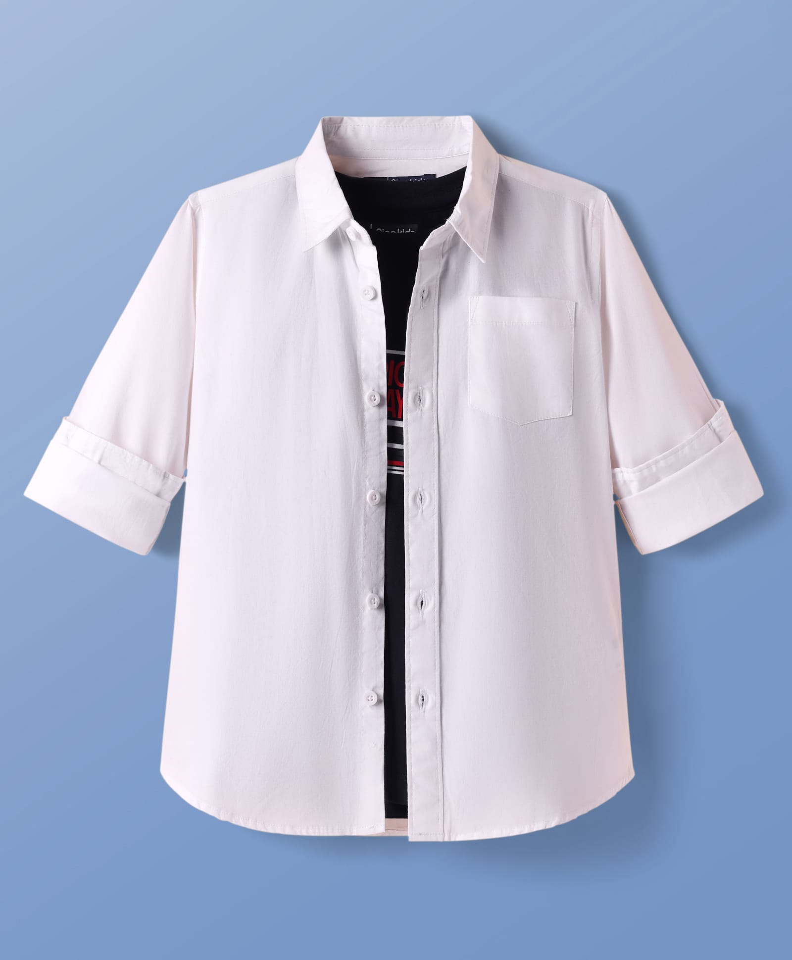 Pine Kids 100% Cotton Full Sleeves Solid Coloured Shirt With Inner Tee - White-picture-17