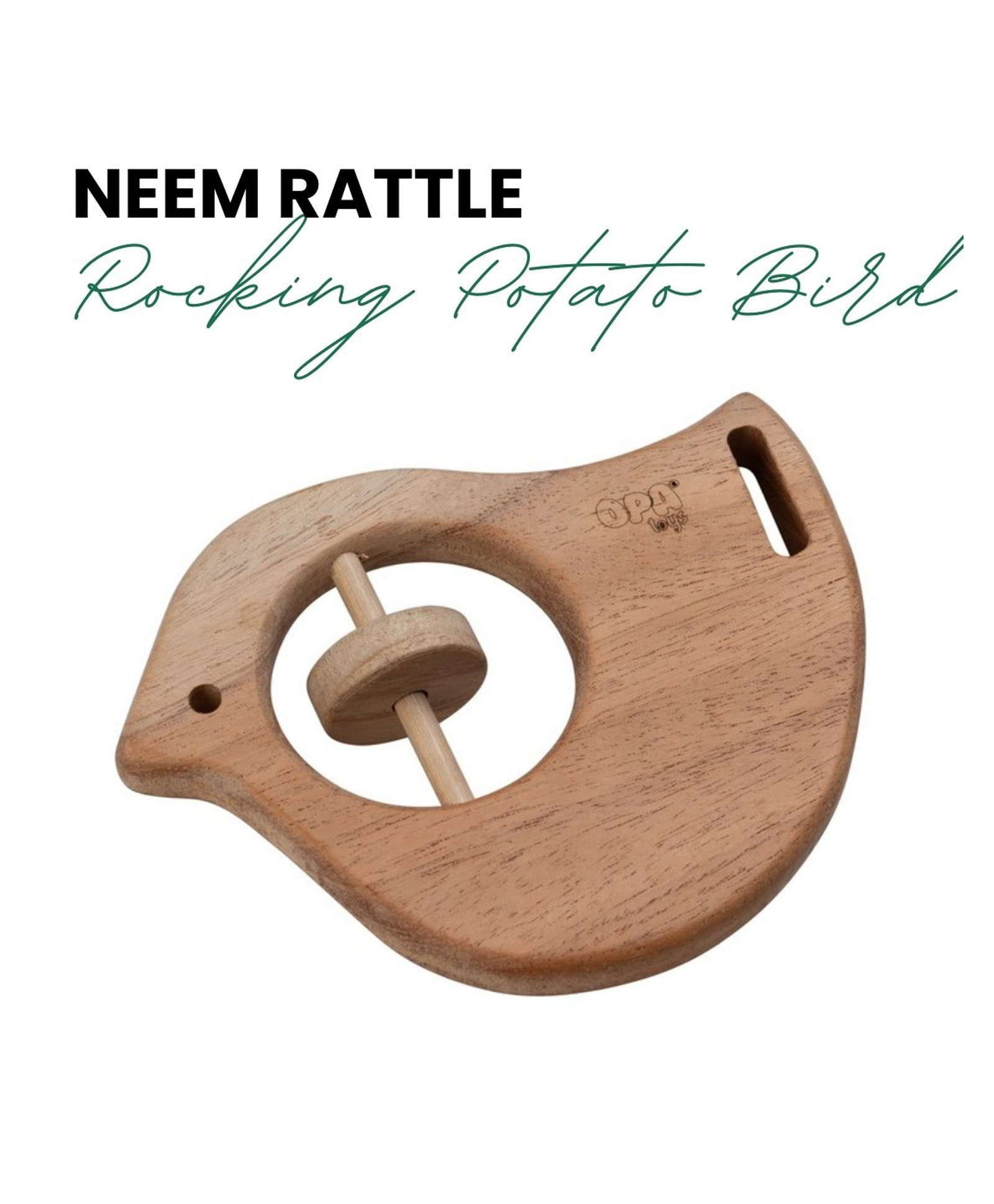 OPA Toys Natural Wooden Neem Rattle Rocking Potato Bird is a safe, eco-friendly toy designed to entertain and soothe babies aged 3-24 months.-image-34