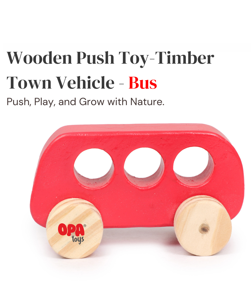 OpaToys Premium Wooden Push & Pull Toy Timber Town Racing Vehicle Red Bus - Eco-Friendly Fun for Little Racers-image-18