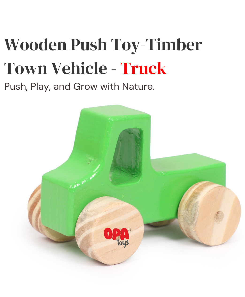 OpaToys Premium Wooden Push & Pull Toy Timber Town Racing Vehicle Green Truck - Eco-Friendly Fun for Little Racers-image-19