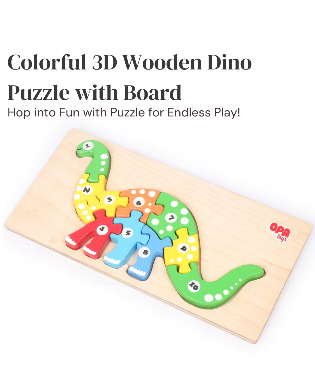 opa toys Opatoys Wooden Block Puzzle - Colorful 3D Dino Puzzle (10-Piece Set) for 2+ Years Kids (Multicolor)-picture-11