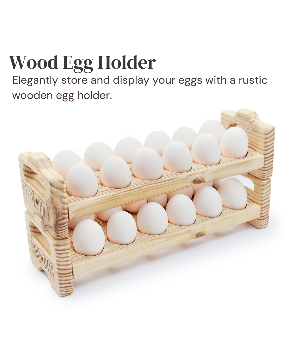 OPA Toys Farmhouse Stackable Wood Egg Holder l Egg Storage l Fresh Egg Storage l Wooden Egg Holder l Wooden Egg Rack l Wood Egg Carton l Egg Tray(2 Pieces of Trays)-image-5