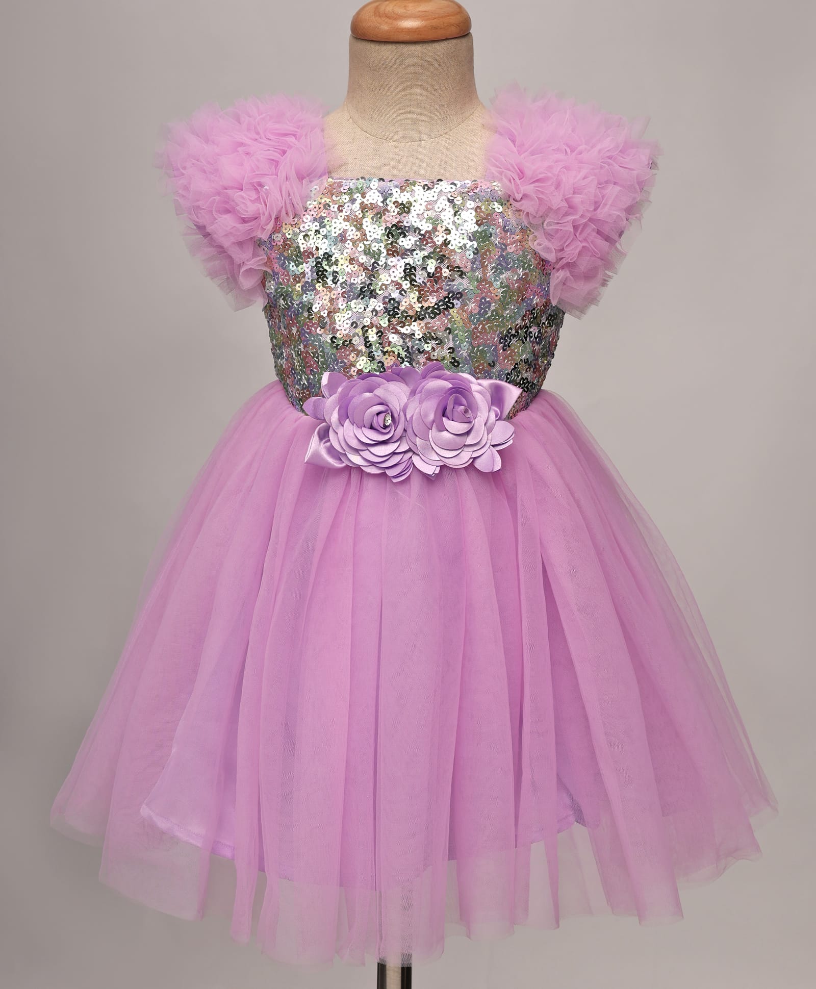 Mark & Mia Woven Sleeveless Party Dress with Ruffles Sequin & Floral Corsage - Lavender-picture-35