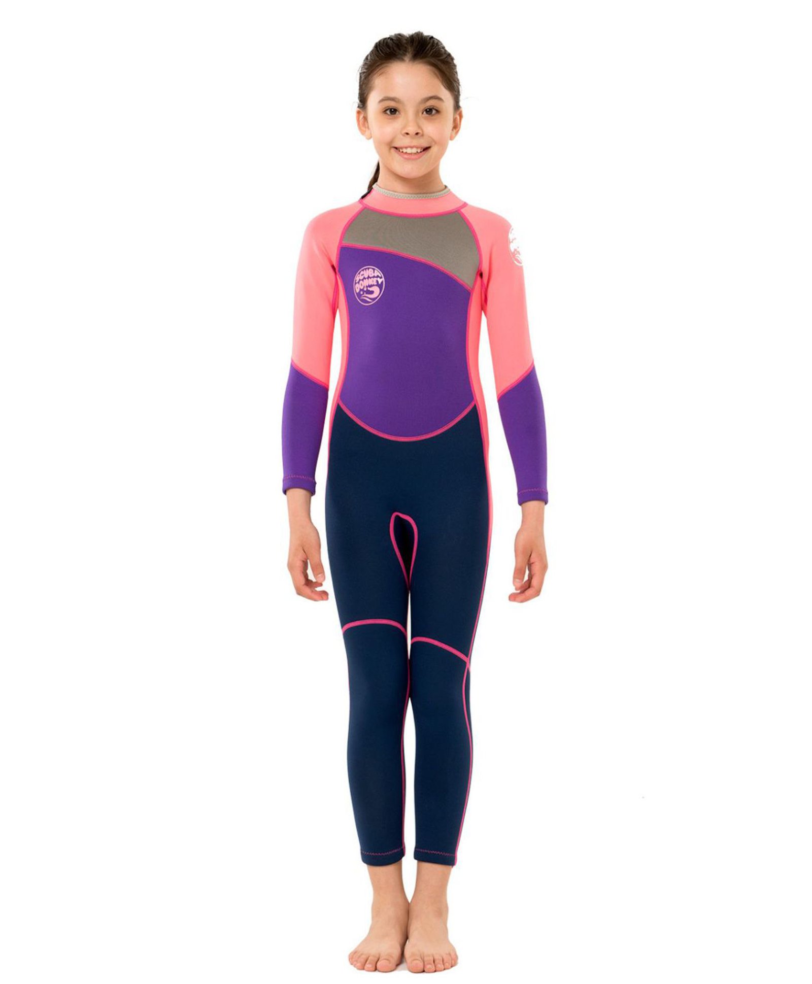 Little Surprise Box Full Sleeves Colour Blocked Swimwear - Violet-image-3