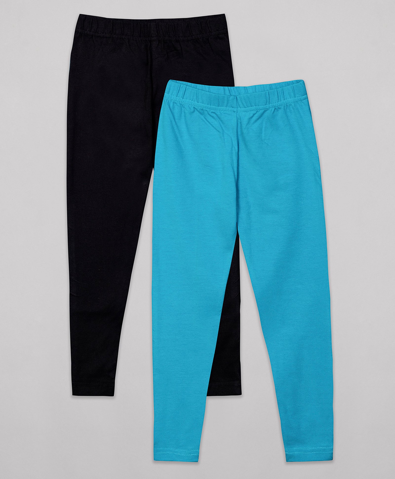 Sheer Love Cotton Jersey Pack Of 2 Solid Leggings - Black & Teal Blue-picture-14