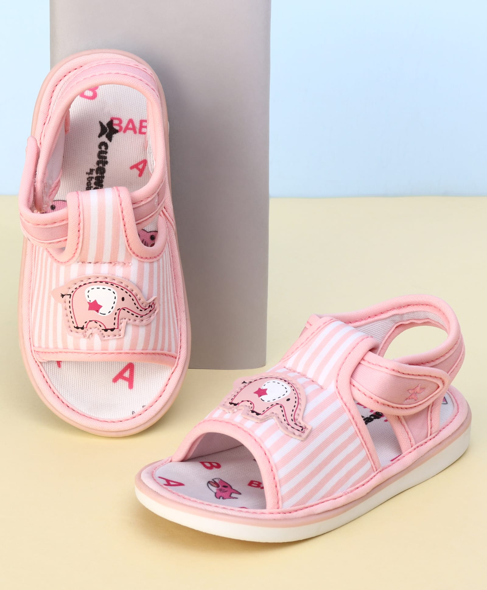 Cute Walk by Babyhug Velcro Closure Musical Sandals with Elephant Applique - Pink-picture-15