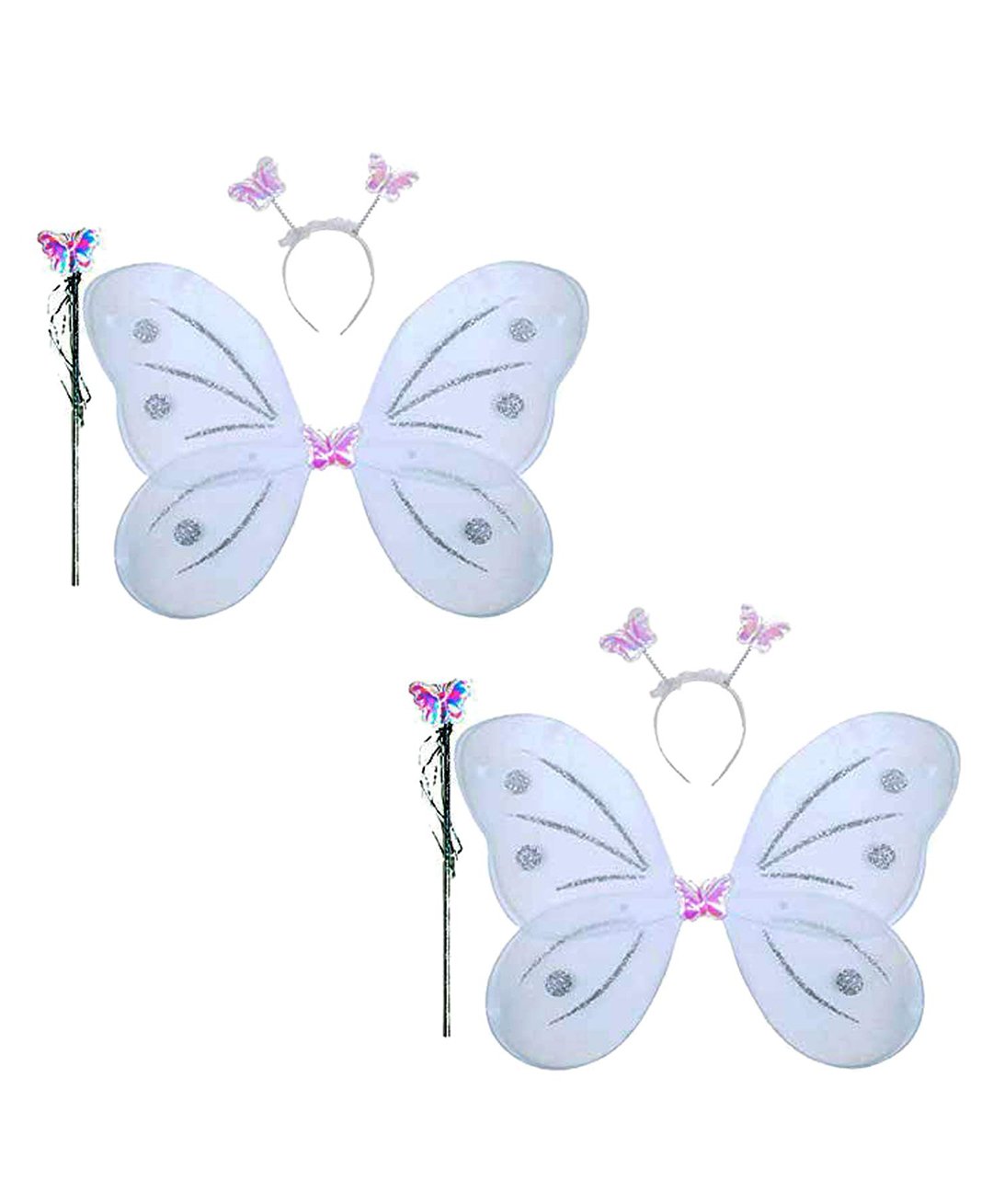 Kaku Fancy Dresses White Butterfly Wings with Hairband and Wand Stick For Kids - White-picture-12
