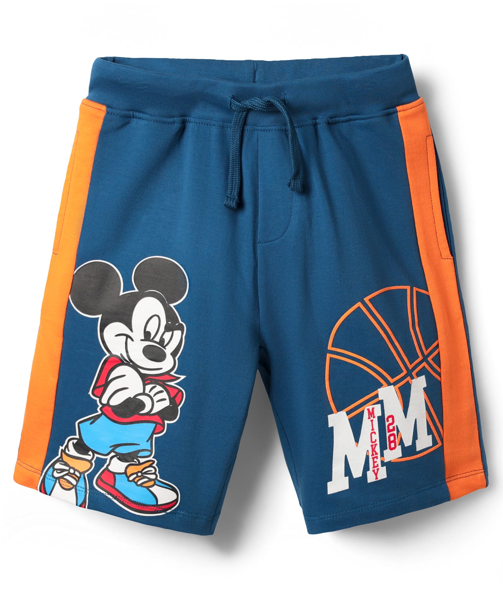 Pine Kids Disney Terry Knit Knee Length Shorts with Cut & Sew Design & Mickey Mouse Print - Navy Blue & Orange-picture-34