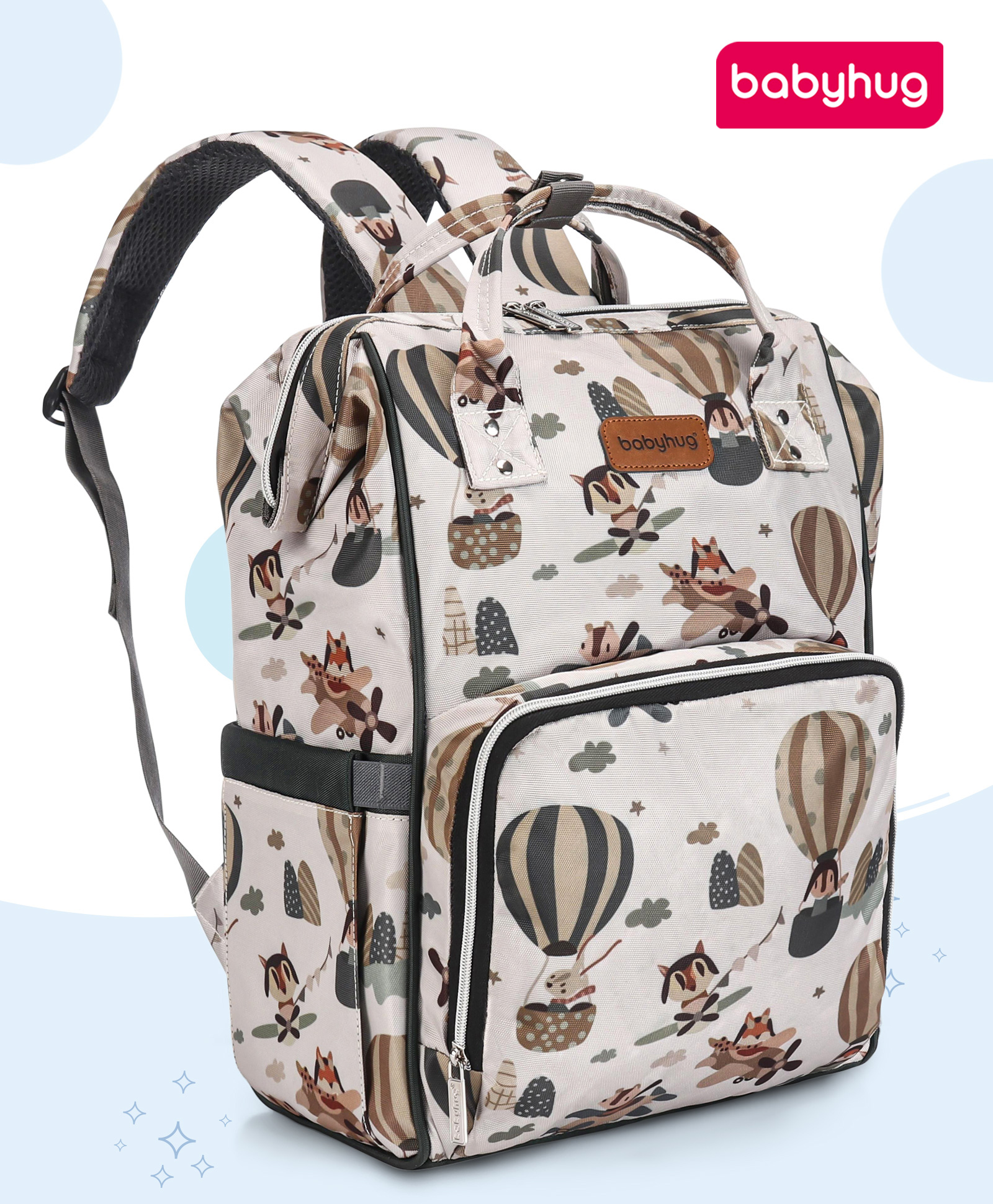 Babyhug Multipurpose Spacious Diaper Backpack Hot Air Balloon Print - Beige-image-10