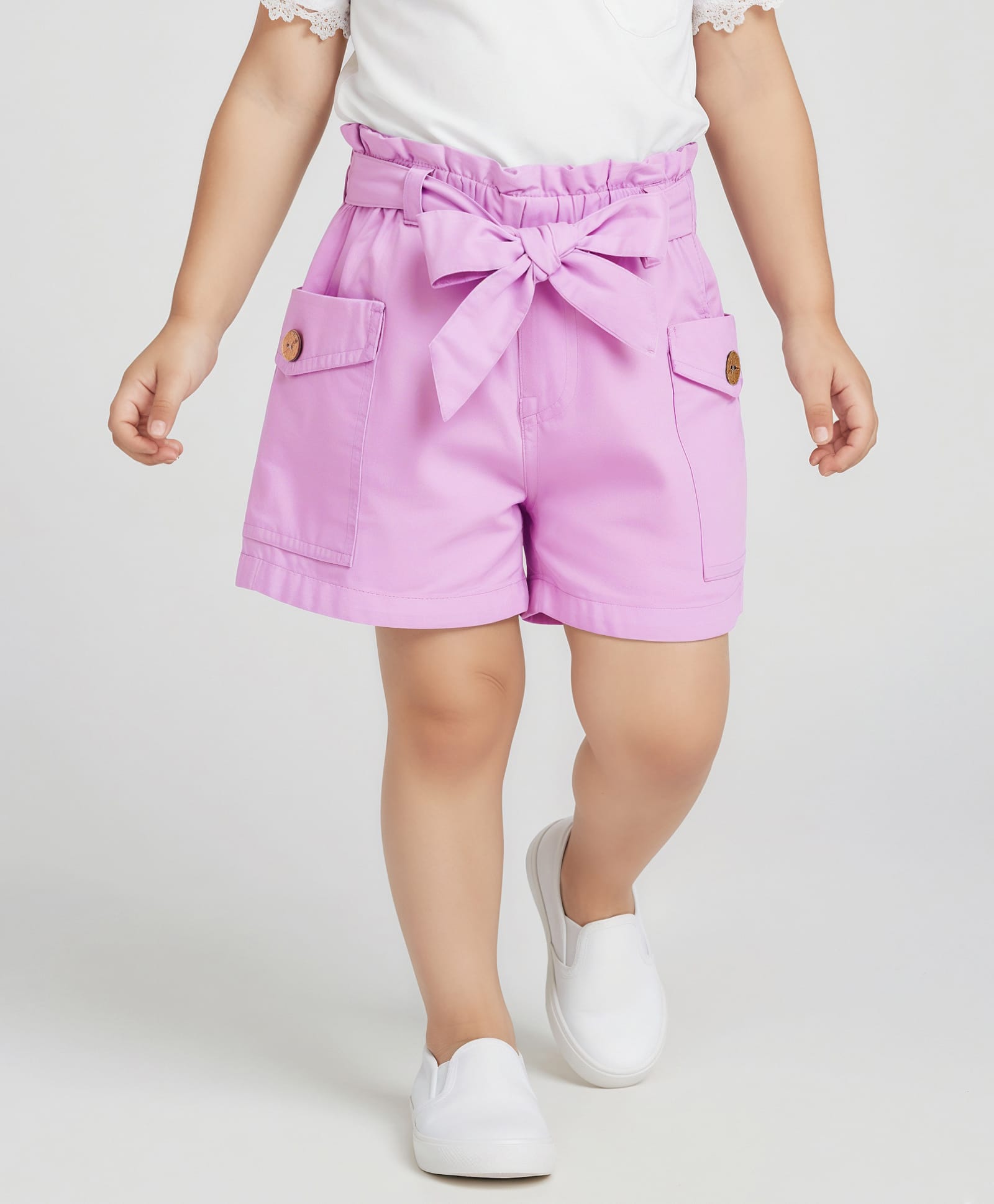 Babyhug Twill Woven Mid Thigh Solid Coloured Shorts With Side Pockets & Belt - Lavender-picture-27