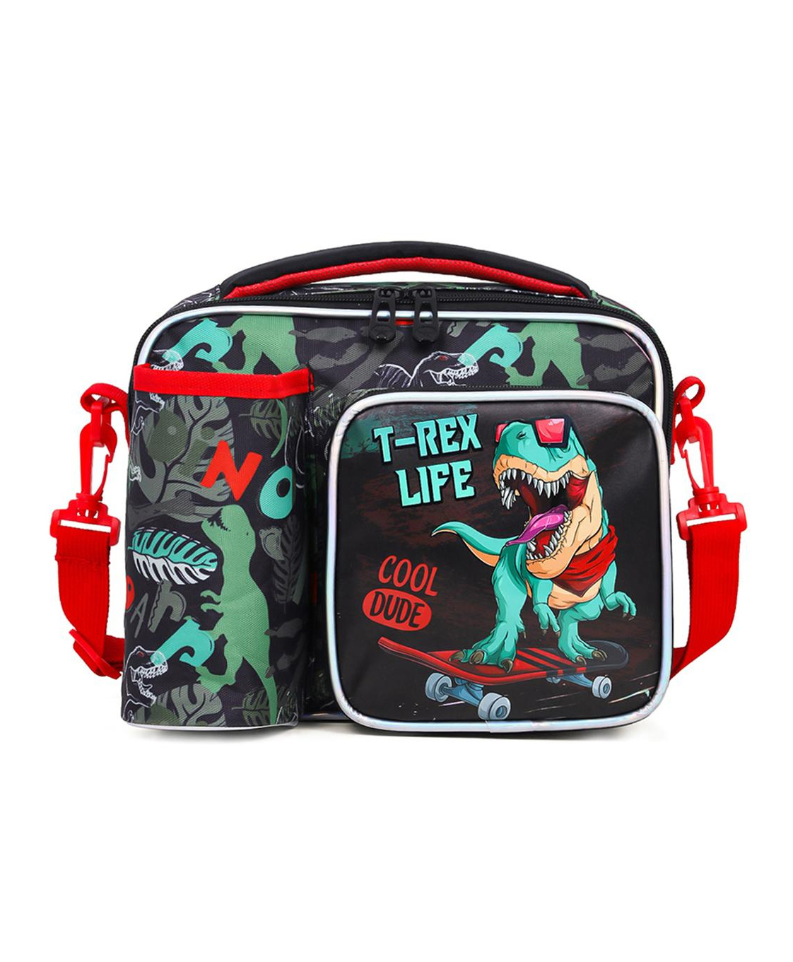 Elecart 3D Printed Insulated Lunch Bag | Thermal Tiffin Storage Box for School, Office & Travel | Durable, Waterproof & Portable with Adjustable Strap (Black Dinosaur Design)-picture-31