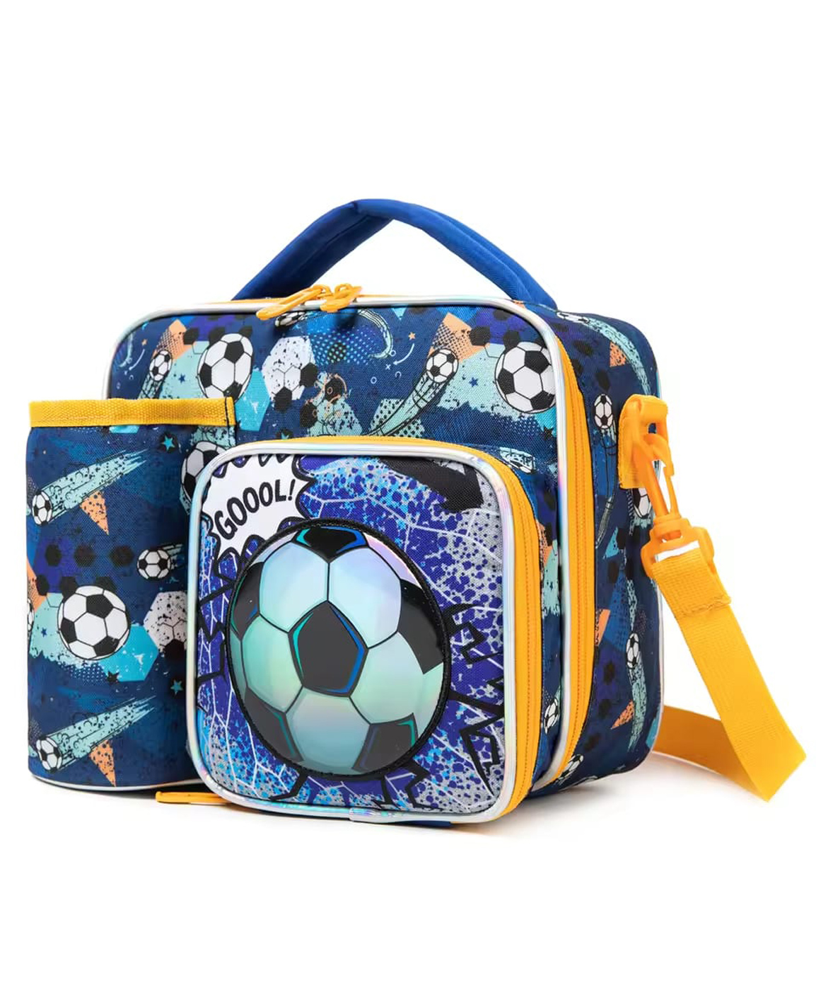 Elecart 3D Printed Insulated Lunch Bag | Thermal Tiffin Storage Box for School, Office & Travel | Durable, Waterproof & Portable with Adjustable Strap (Blue Football Design)-picture-33