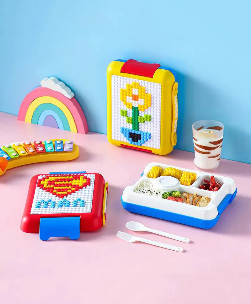Elecart Building Block Lunch Box Leak-Proof Bento Box BPA-Free Red & Blue - 1100 ml-image-26