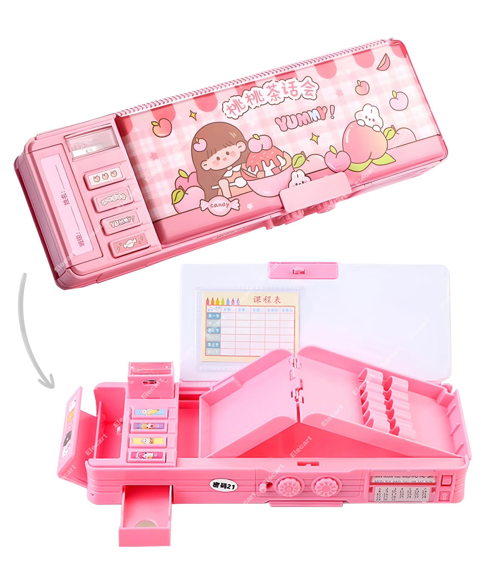 Elecart Girl Multifunctional Sweet Yummy Lock Compass Box for Kids, Pencil Box for Girls, Magnetic & Password Lock Compass Box for Girls, Sweet Yummy Theme Pencil Case Return Gifts-image-49