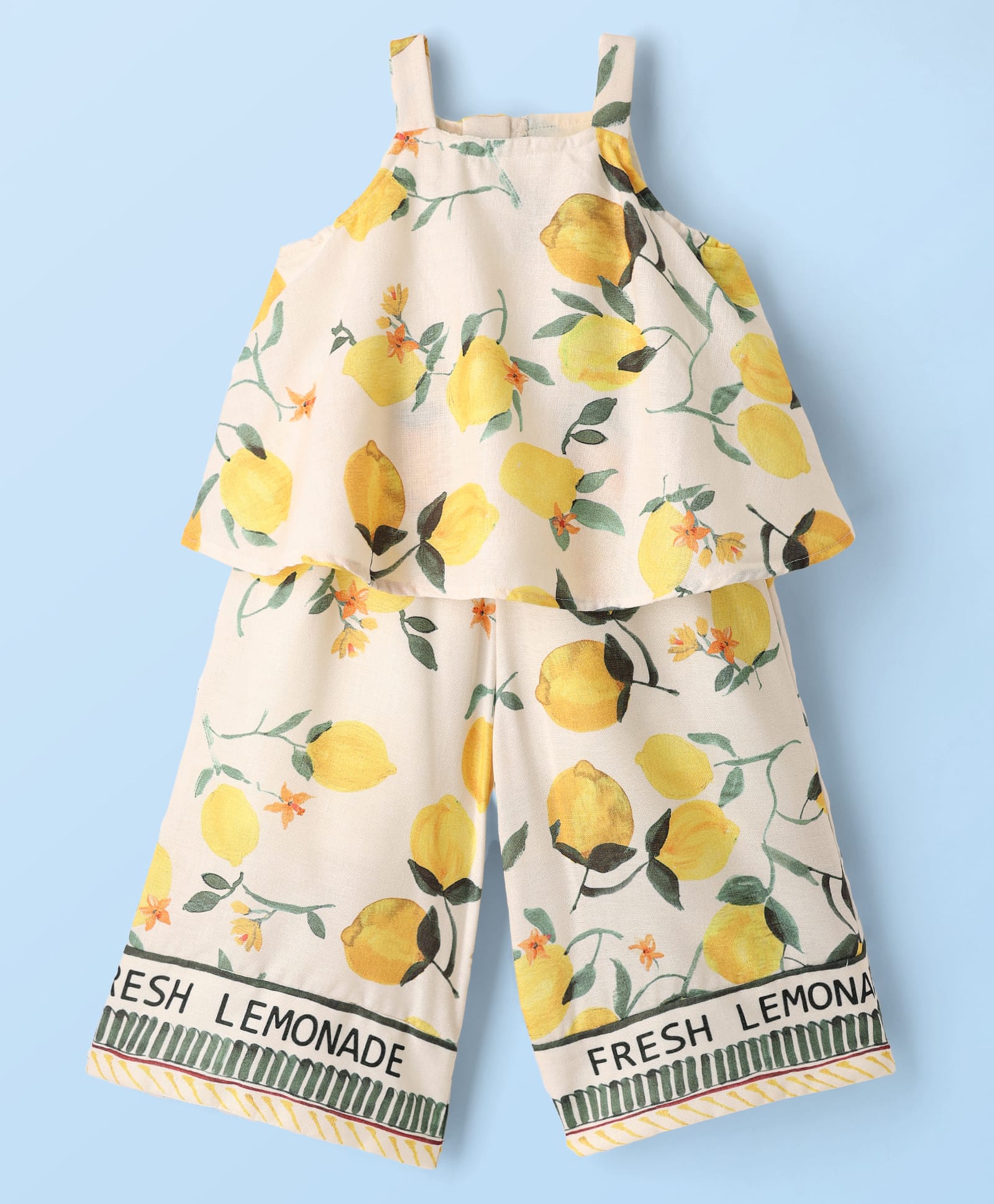 Little Kangaroos Woven Sleeveless Jumpsuit with Tropical Print - Yellow-picture-24