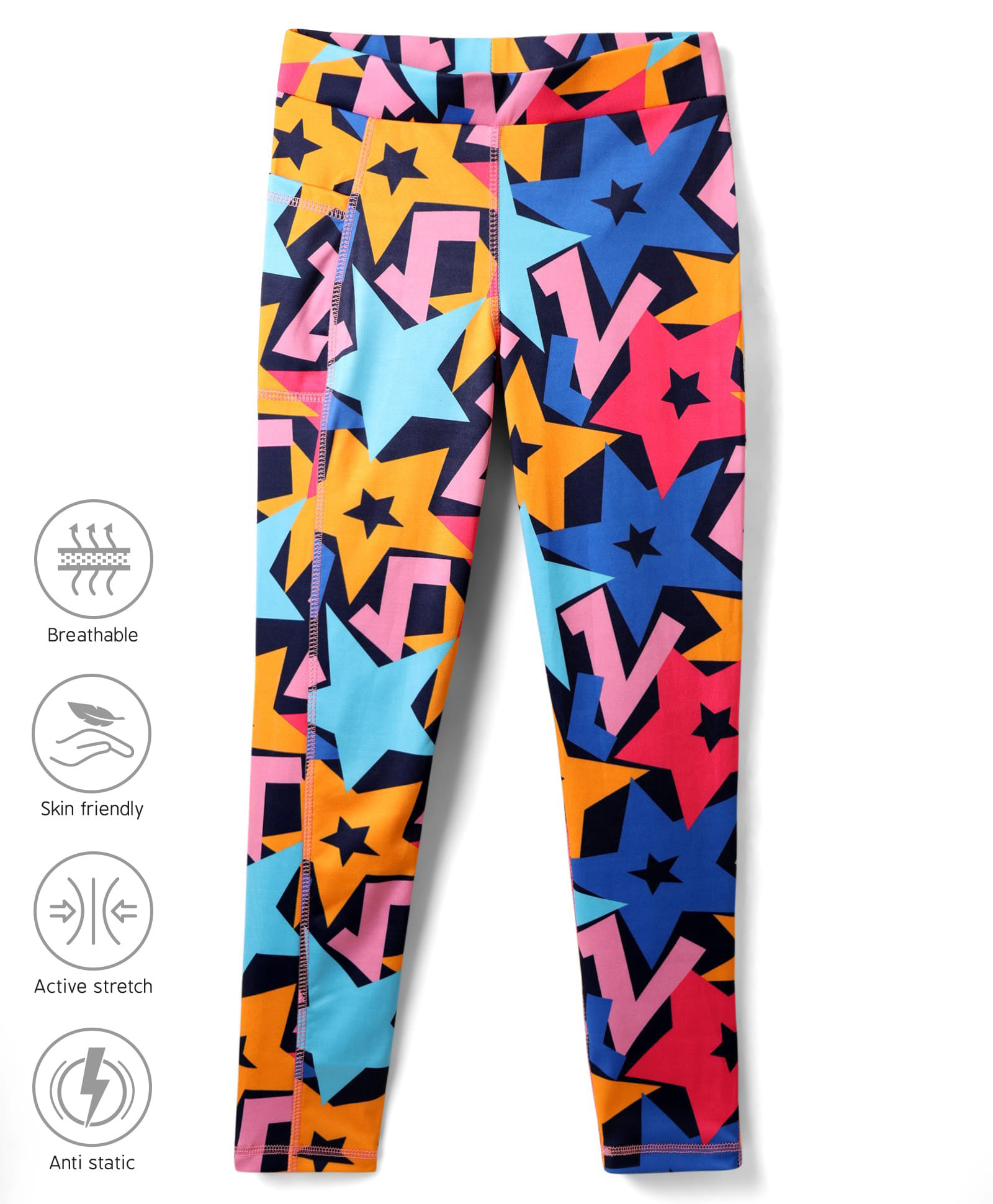 Pine Active Knit Super Stretch Leggings With Star Print - Multicolor