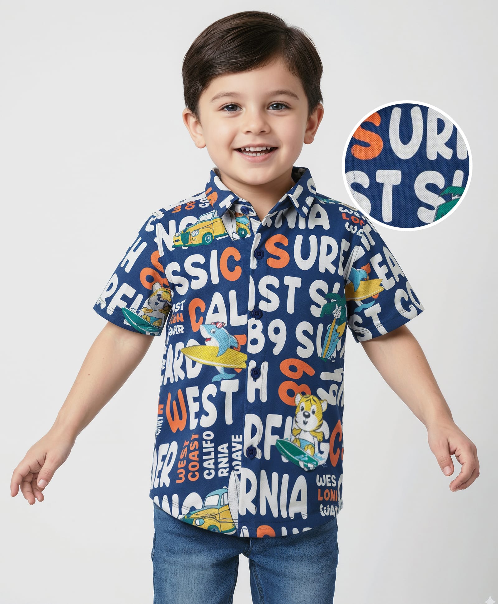 Babyhug Cotton Knit Half Sleeves Shirt With Beach Theme Print - Navy Blue-image-32