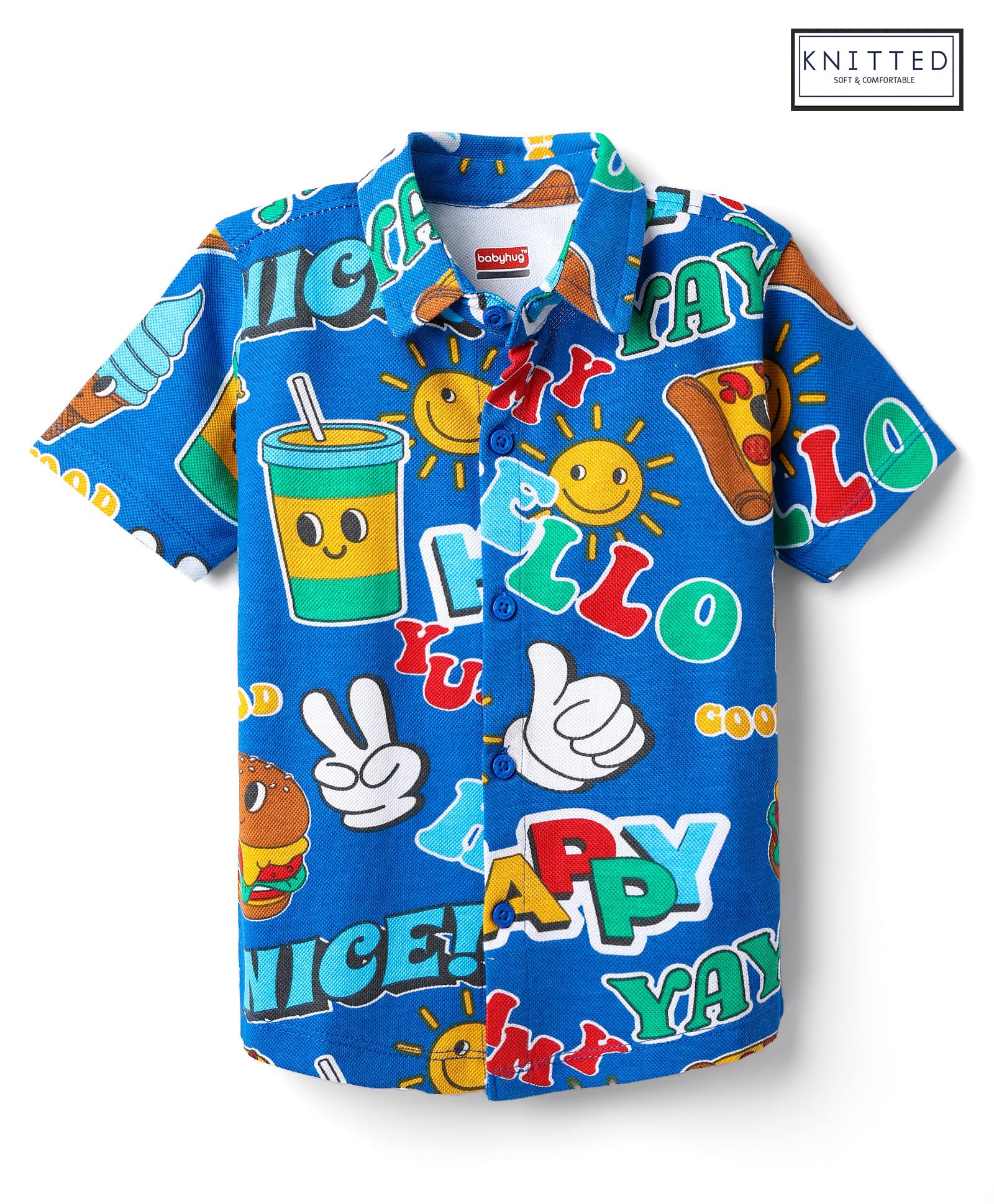 Babyhug Cotton Knit Half Sleeves Shirt With Text Print - Blue-picture-18