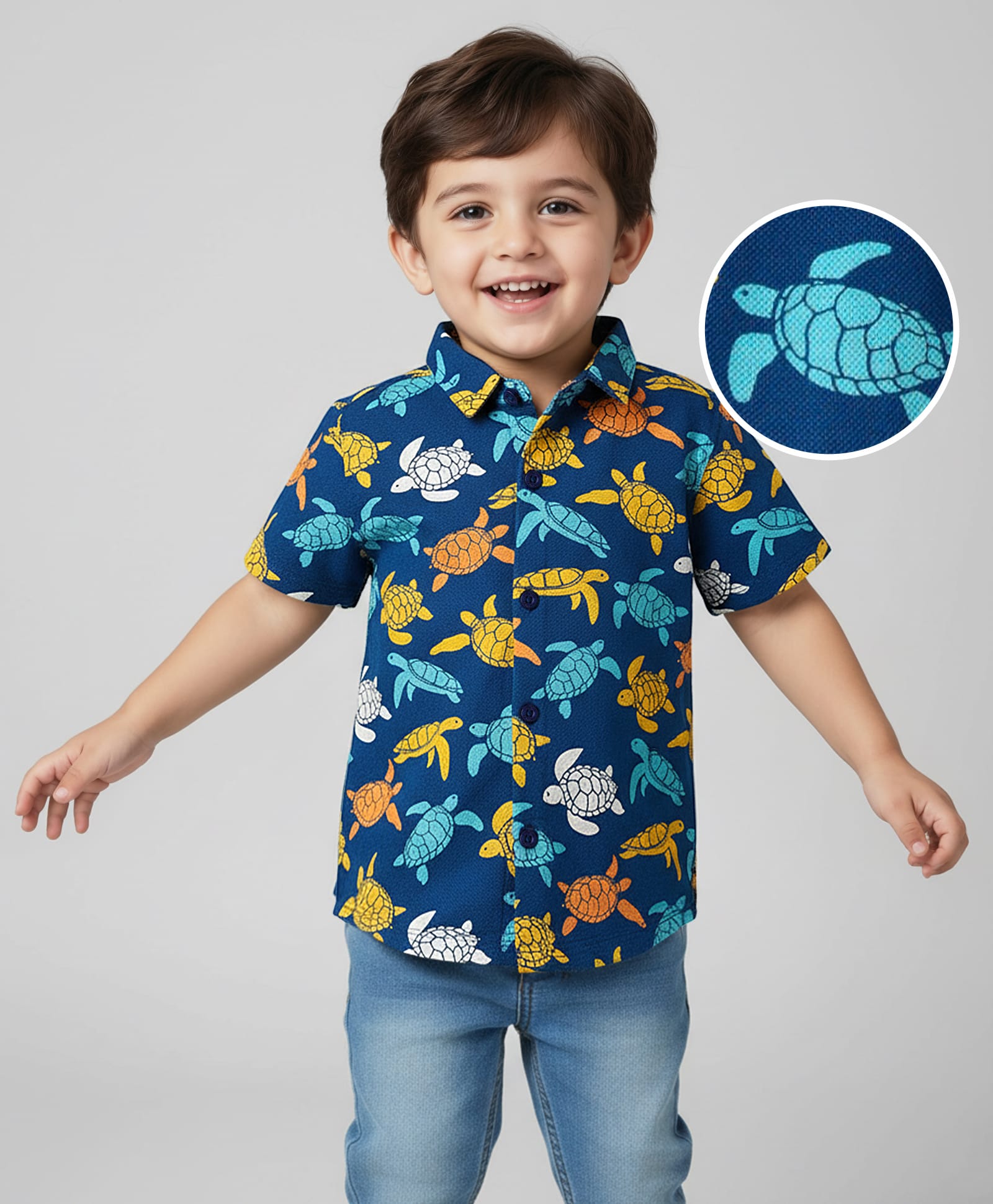 Babyhug Cotton Knit Half Sleeves Tortoise Print - Navy Blue-picture-24